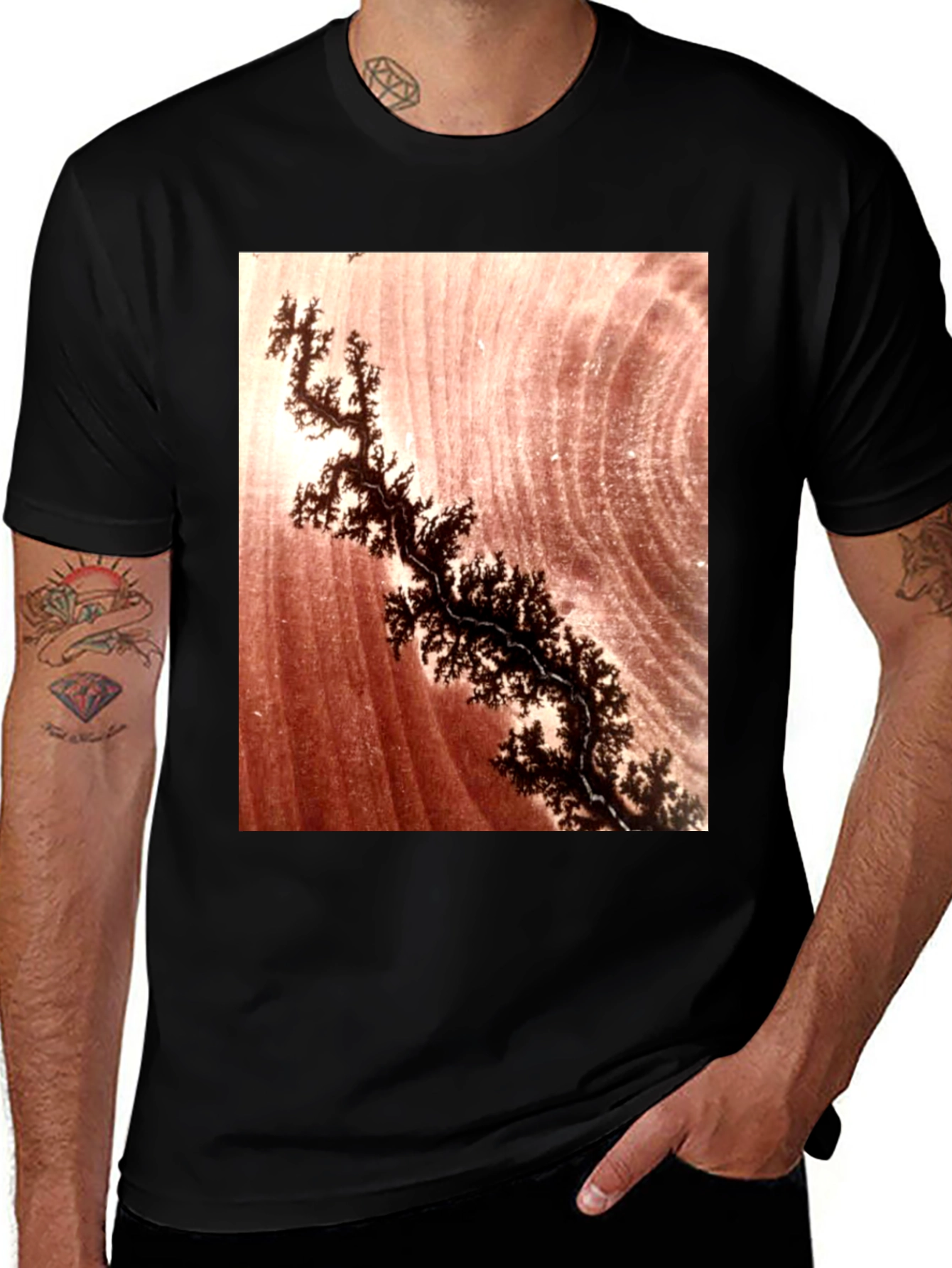 Unique Dendrite Pattern Black T-Shirt