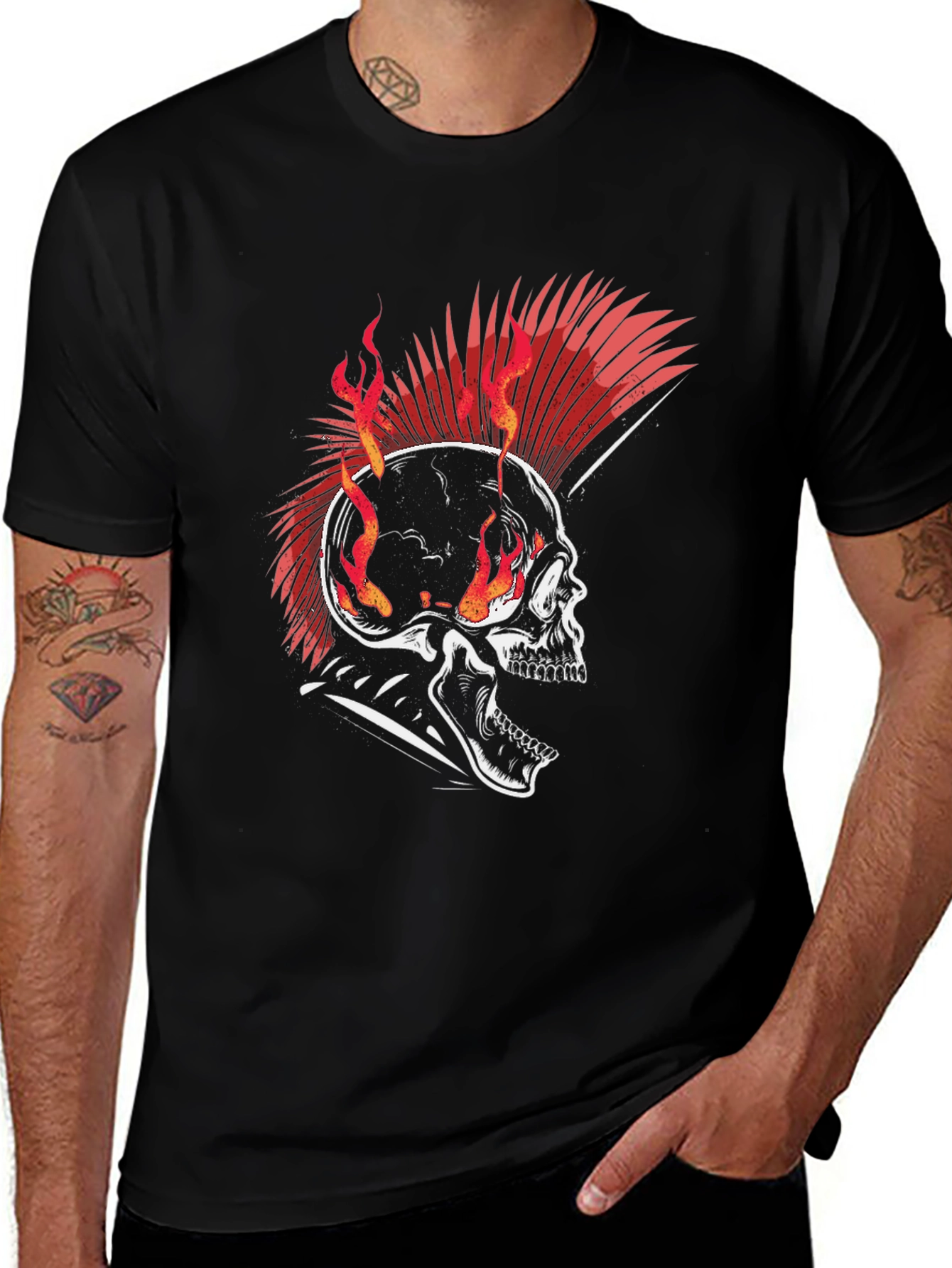 Variant 22 of Edgy Skull Graphic Tee - Punk Rock Flame Design