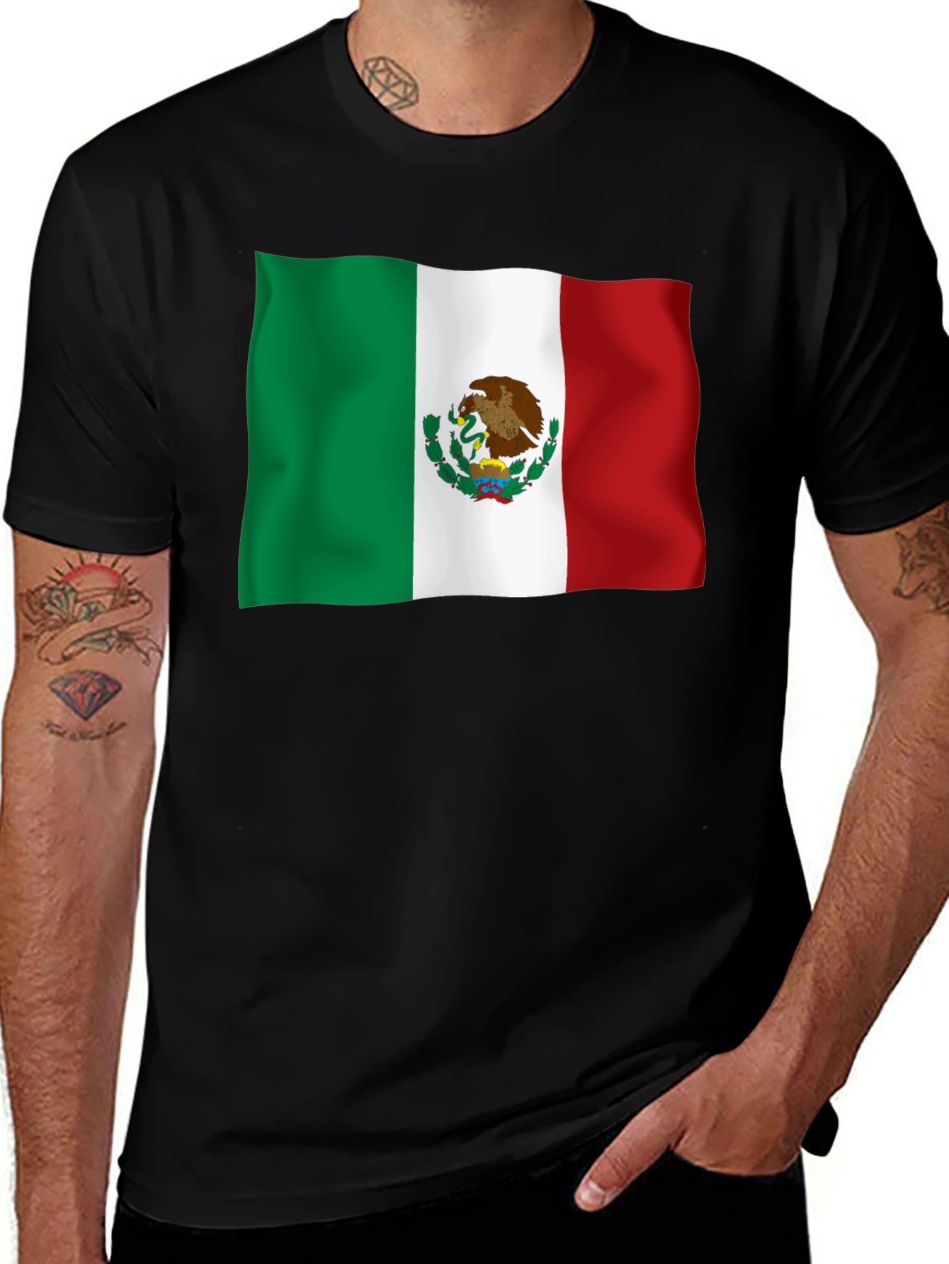 Mexico Flag T-Shirt - Black Cotton Tee