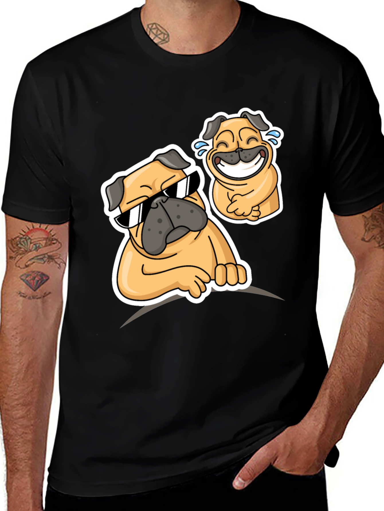 Variant 16 of Funny Pug Graphic Black T-Shirt