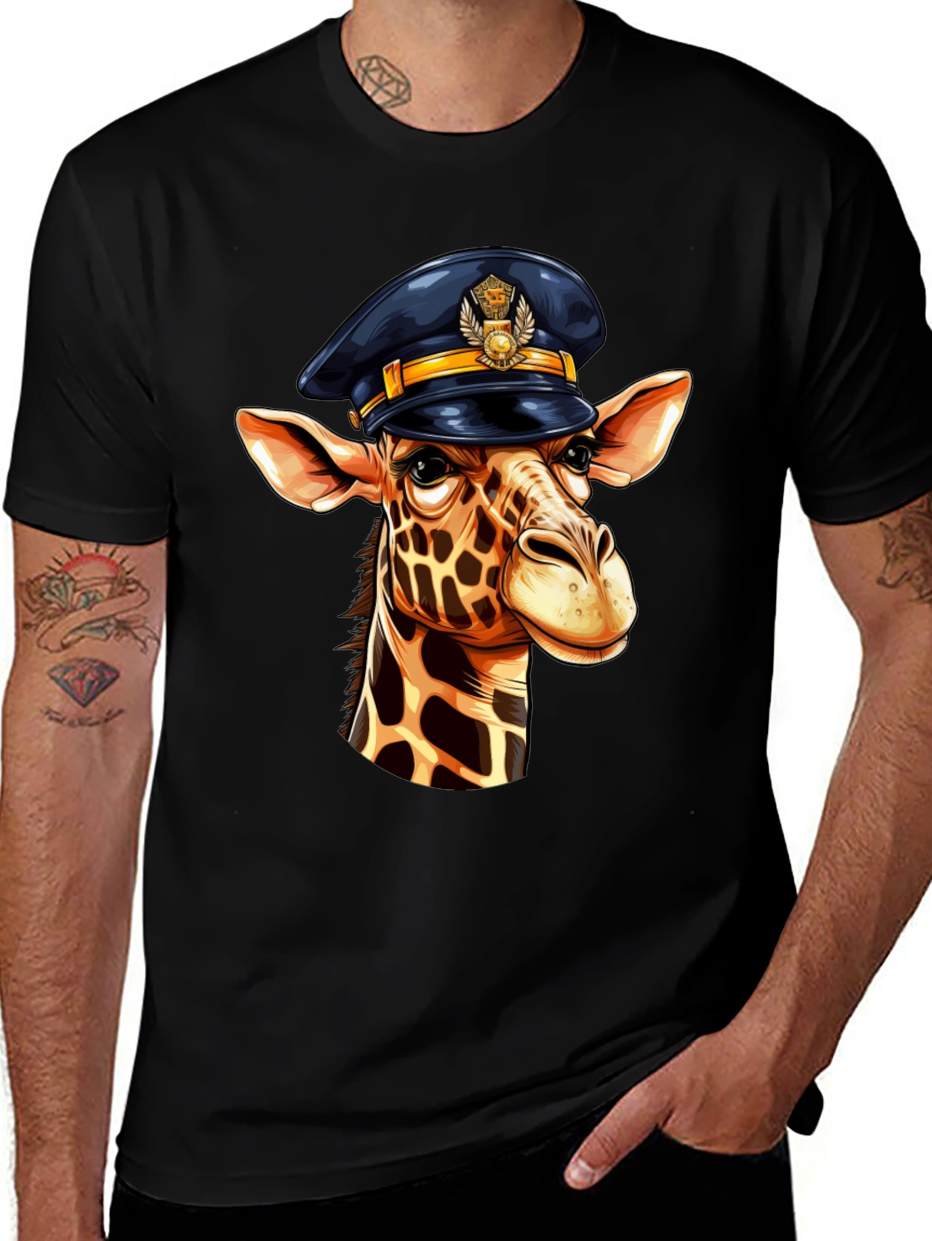 Variant 10 of Giraffe Captain Black T-Shirt