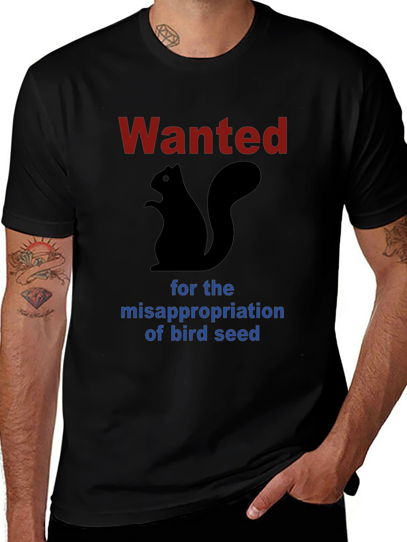 Variant 30 of Wanted Squirrel T-Shirt: Funny Bird Seed Bandit Tee