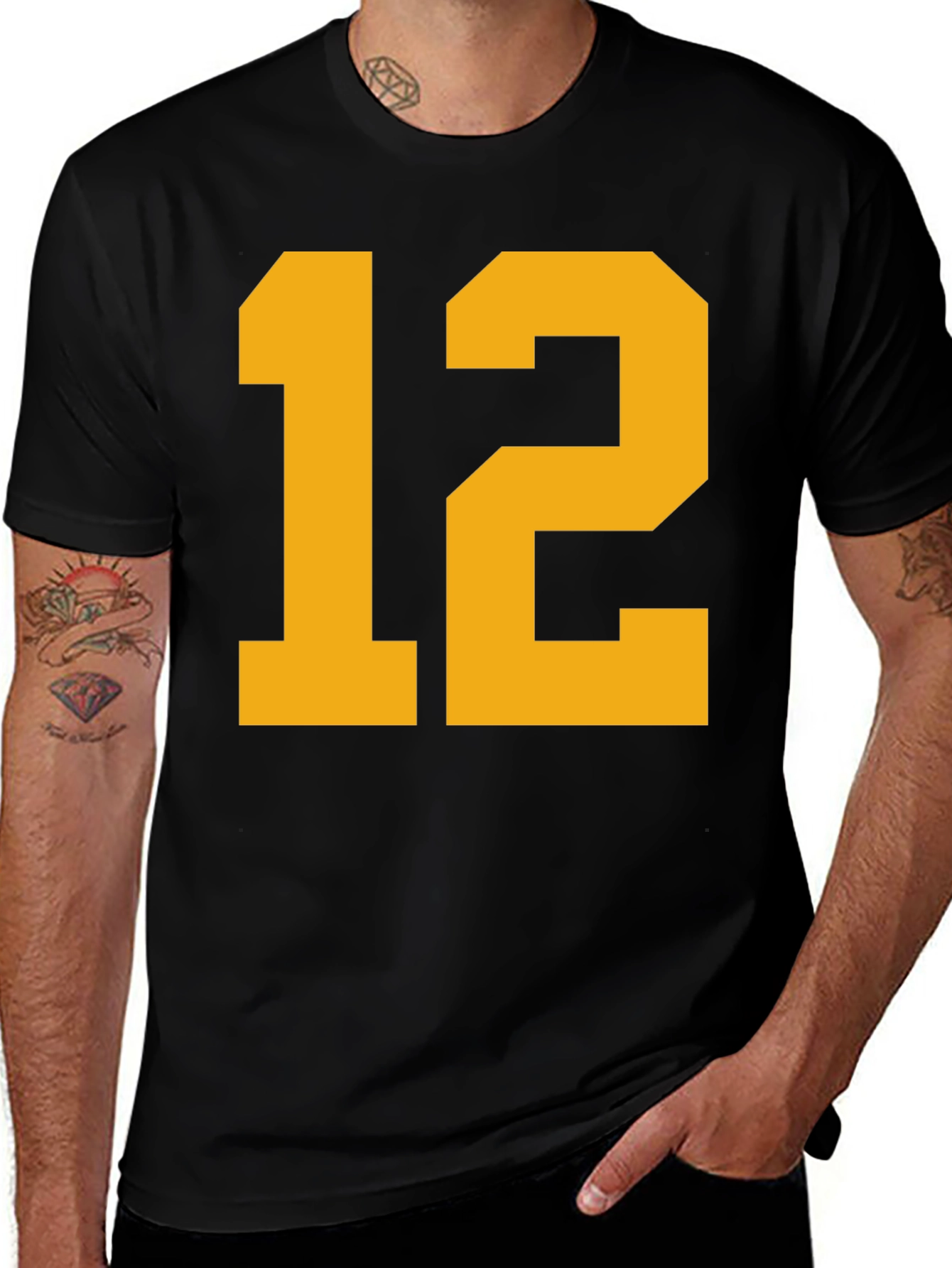 Variant 16 of Black Tee with Bold Yellow Number 12