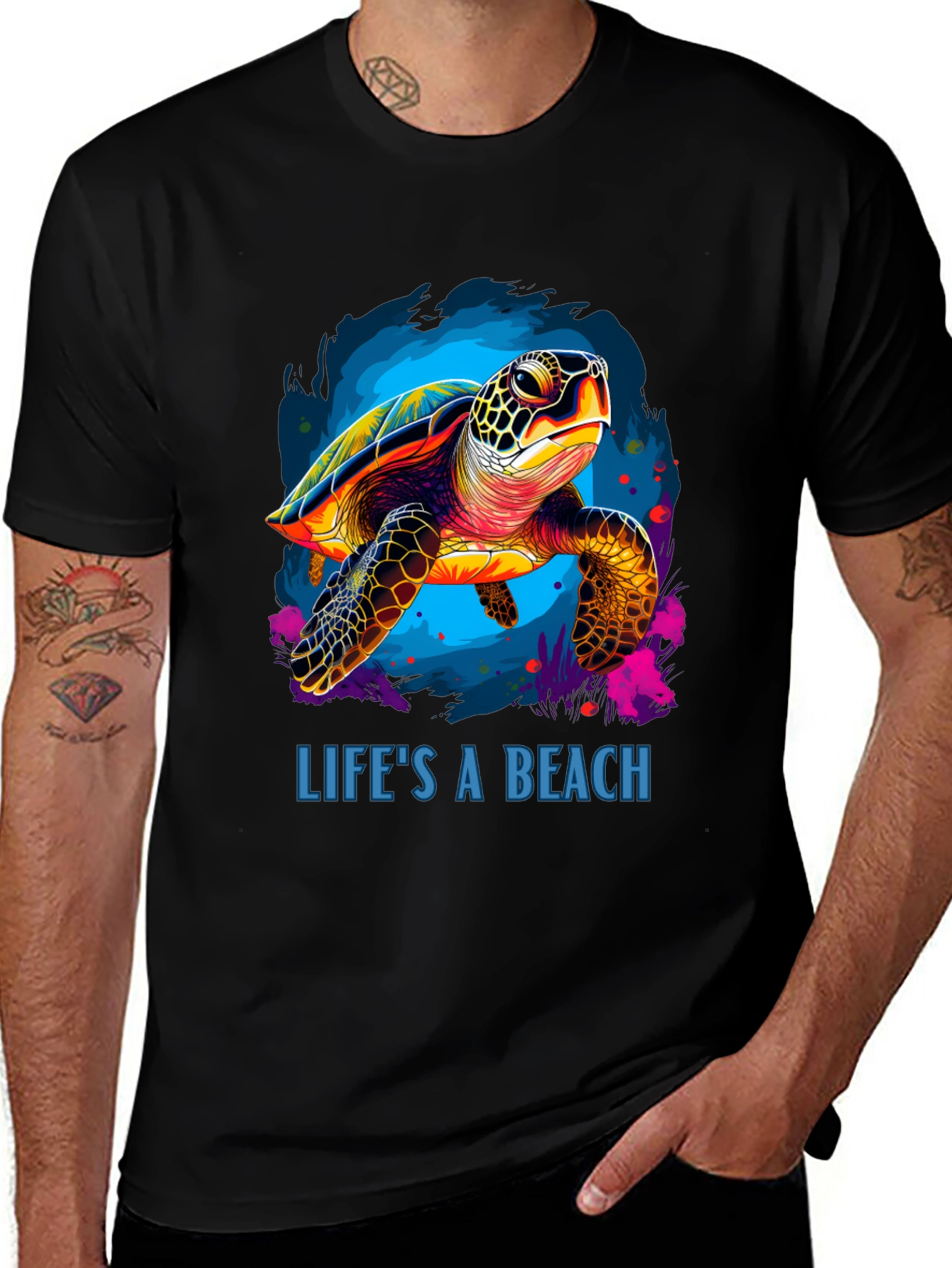 Variant 16 of Life's A Beach Turtle Graphic Tee - Black