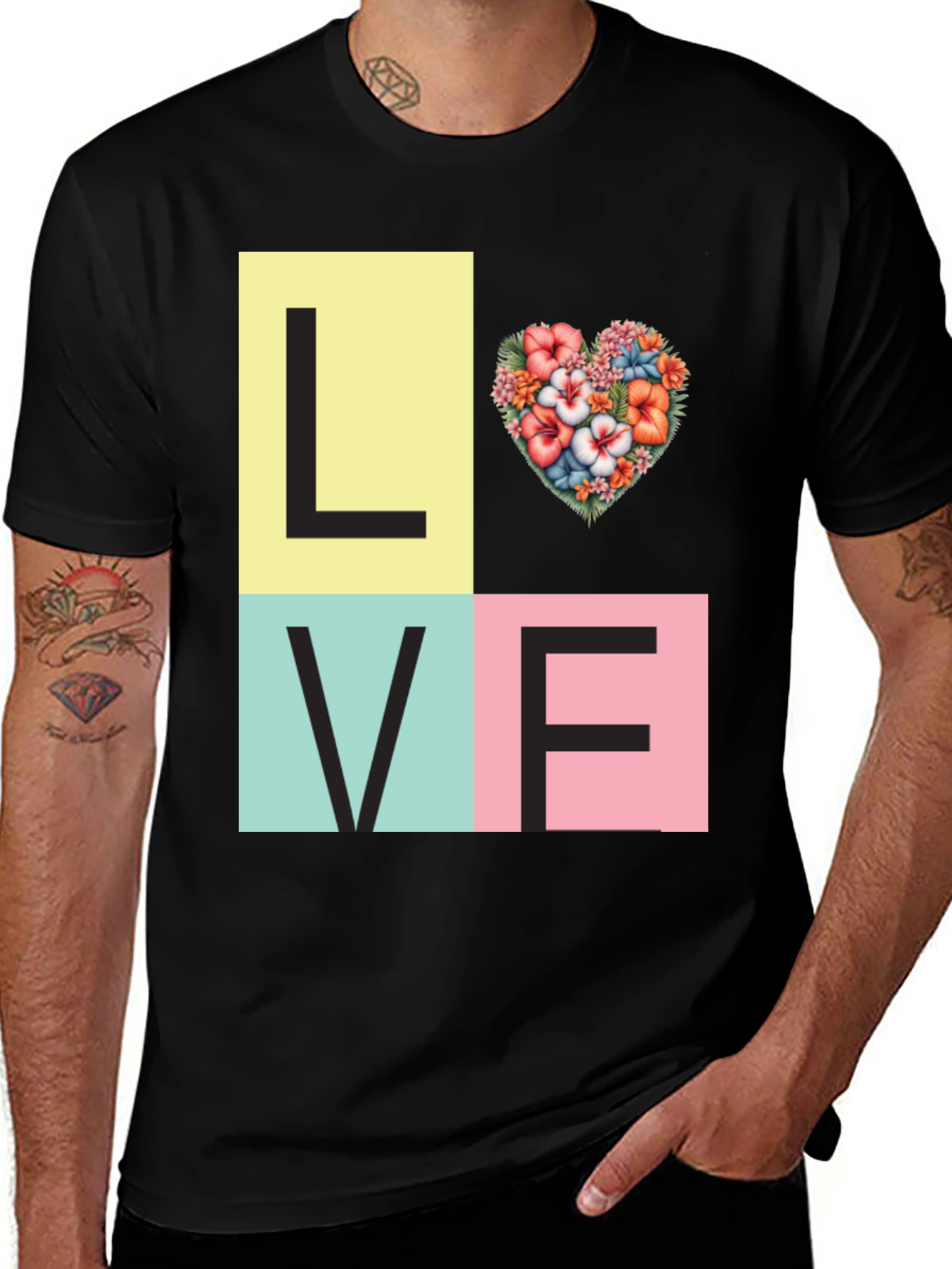 Variant 16 of Floral Heart LOVE Graphic Tee