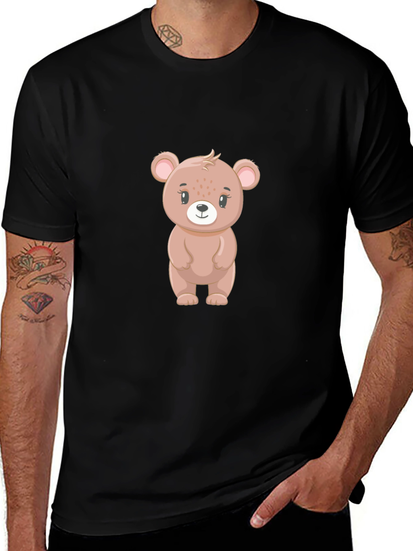 Variant 17 of Cute Cartoon Bear Graphic Black T-Shirt