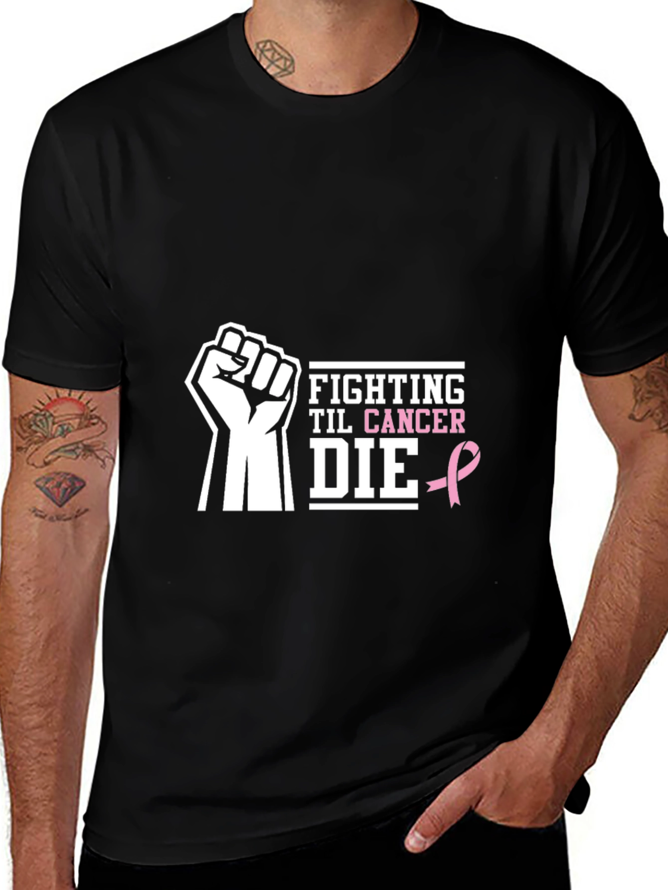 Variant 19 of Fight Cancer Awareness Black T-Shirt