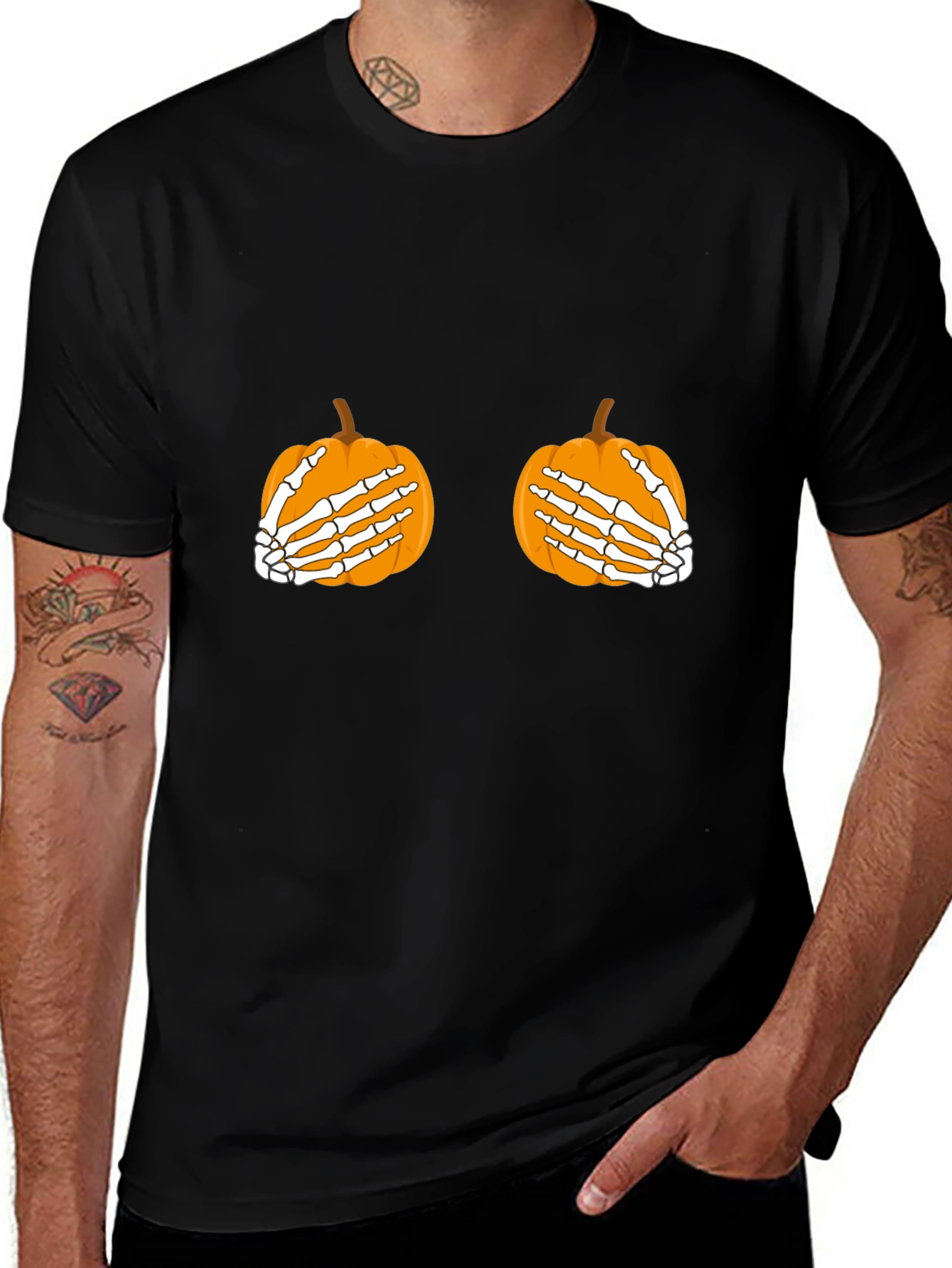 Variant 7 of Halloween Pumpkin Skeleton Hands T-Shirt