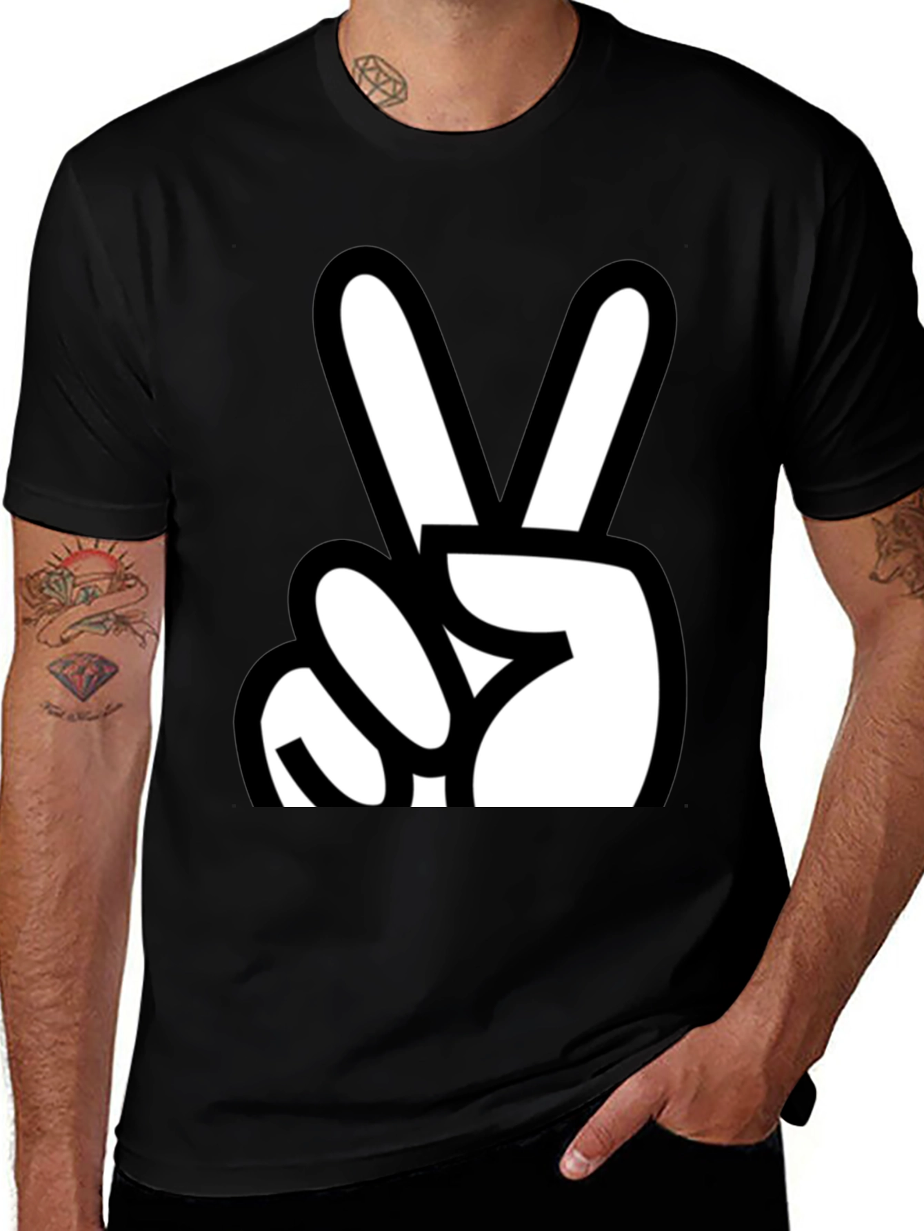 Variant 10 of Peace Sign Graphic Tee - Black Casual T-Shirt