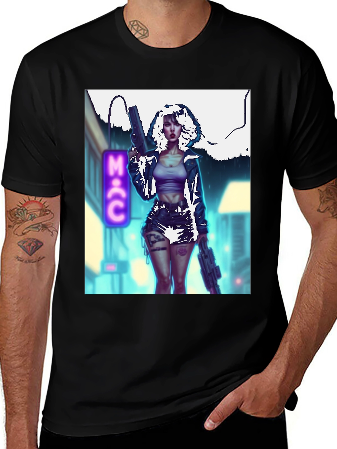 Variant 8 of Cyberpunk Girl Graphic T-Shirt - Black