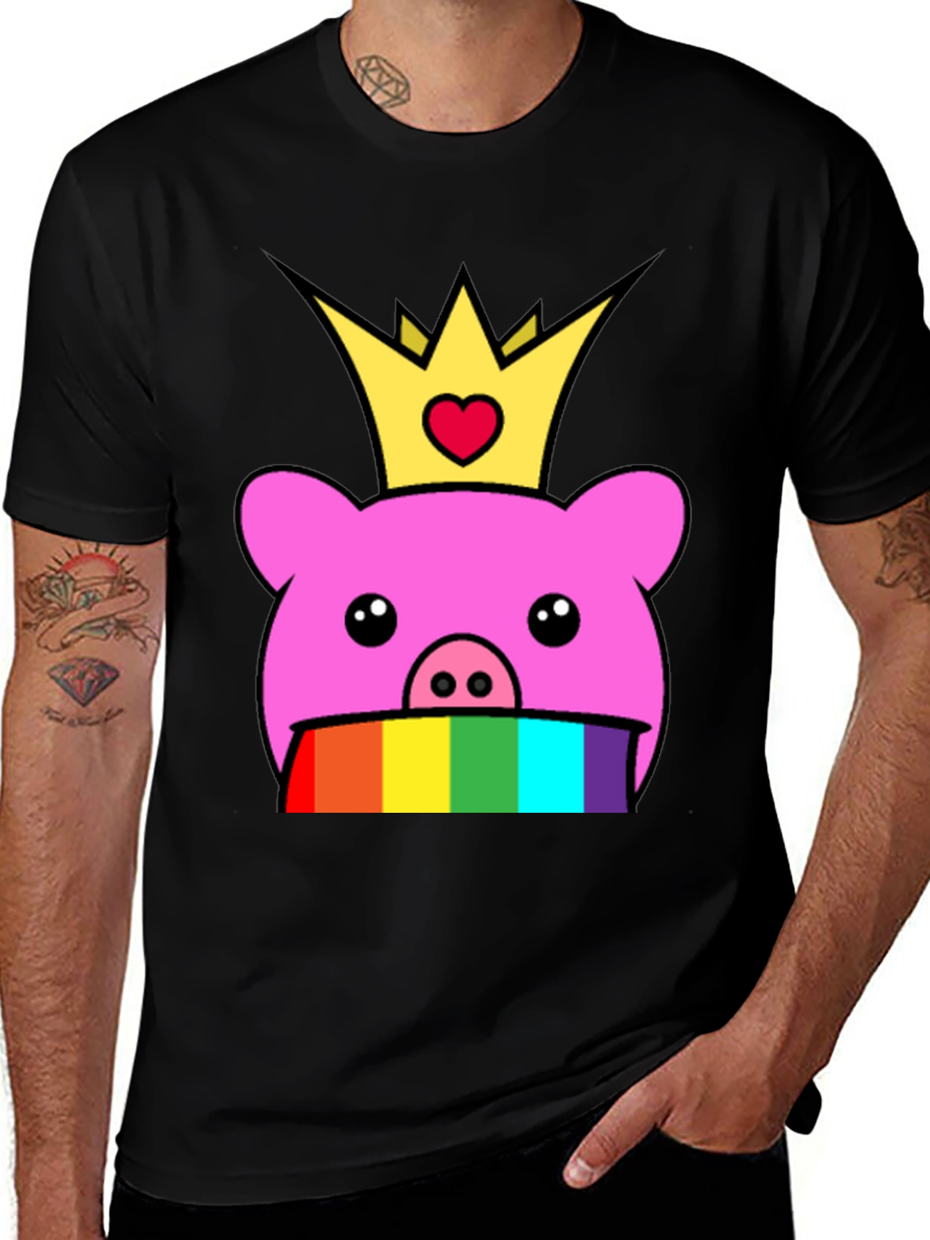 Variant 3 of Rainbow Pig Crown T-Shirt - Fun Graphic Tee