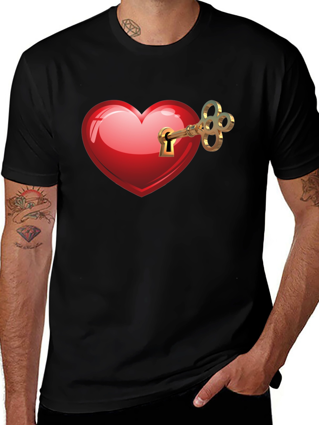 Heart & Key Graphic Black T-Shirt