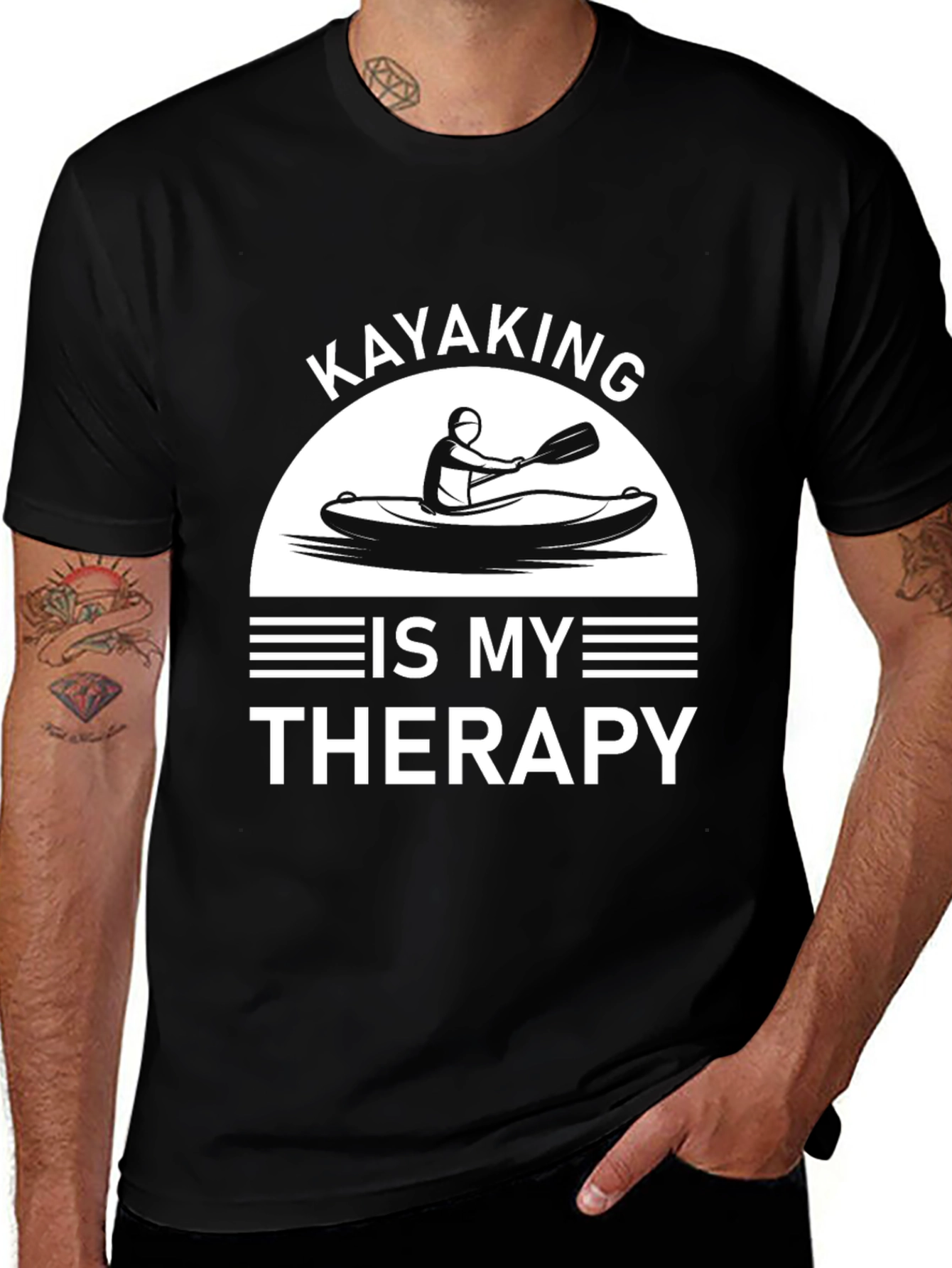 Variant 29 of Kayaking is My Therapy T-Shirt - Black Cotton Tee