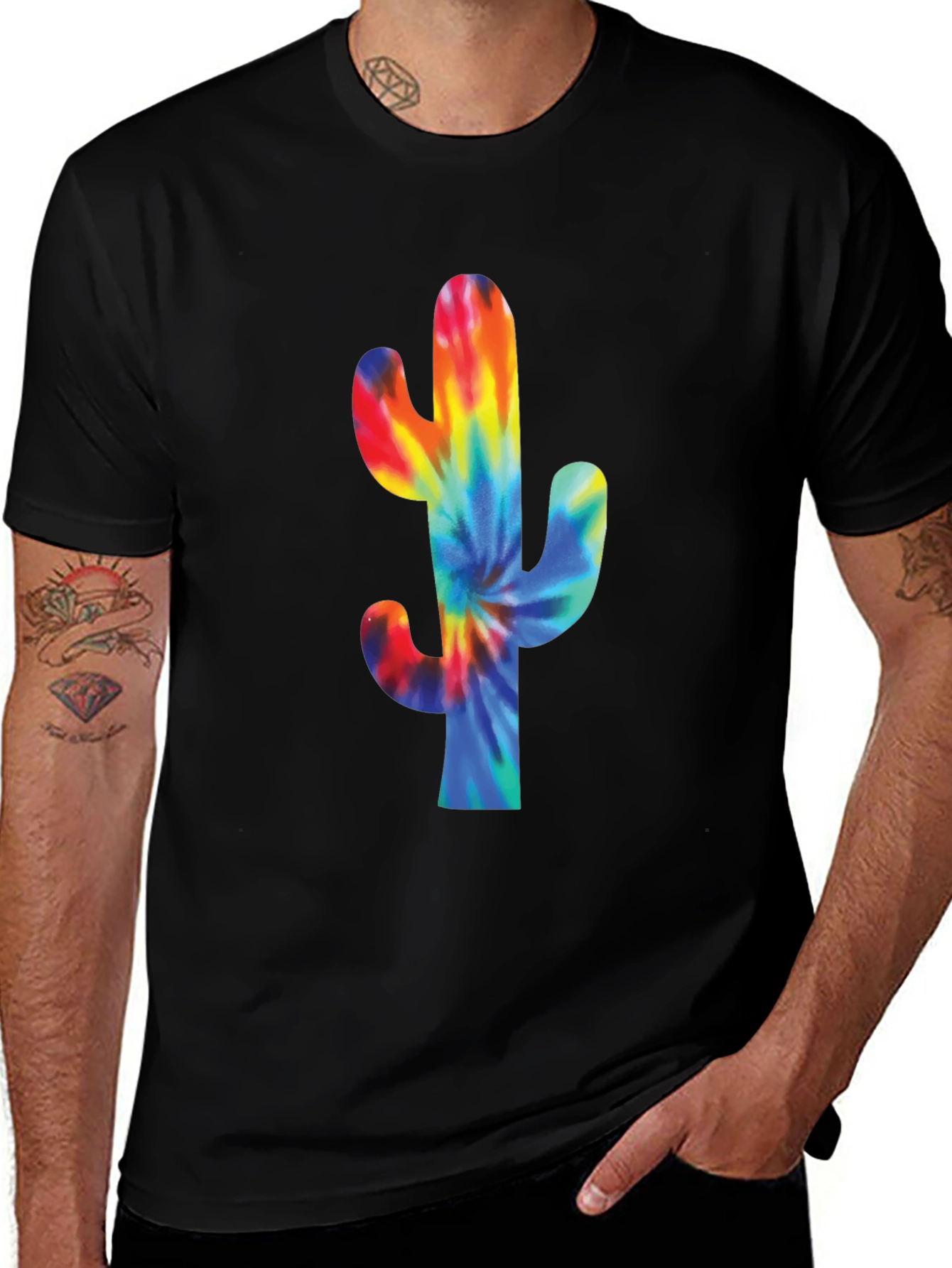 Variant 24 of Tie-Dye Cactus Graphic T-Shirt - Black