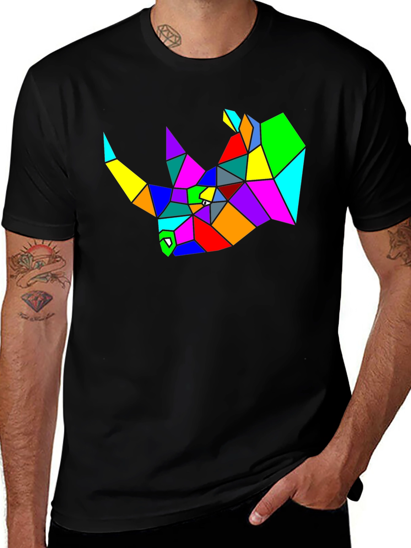 Variant 30 of Geometric Rhino Tee - Stylish Animal Print Shirt
