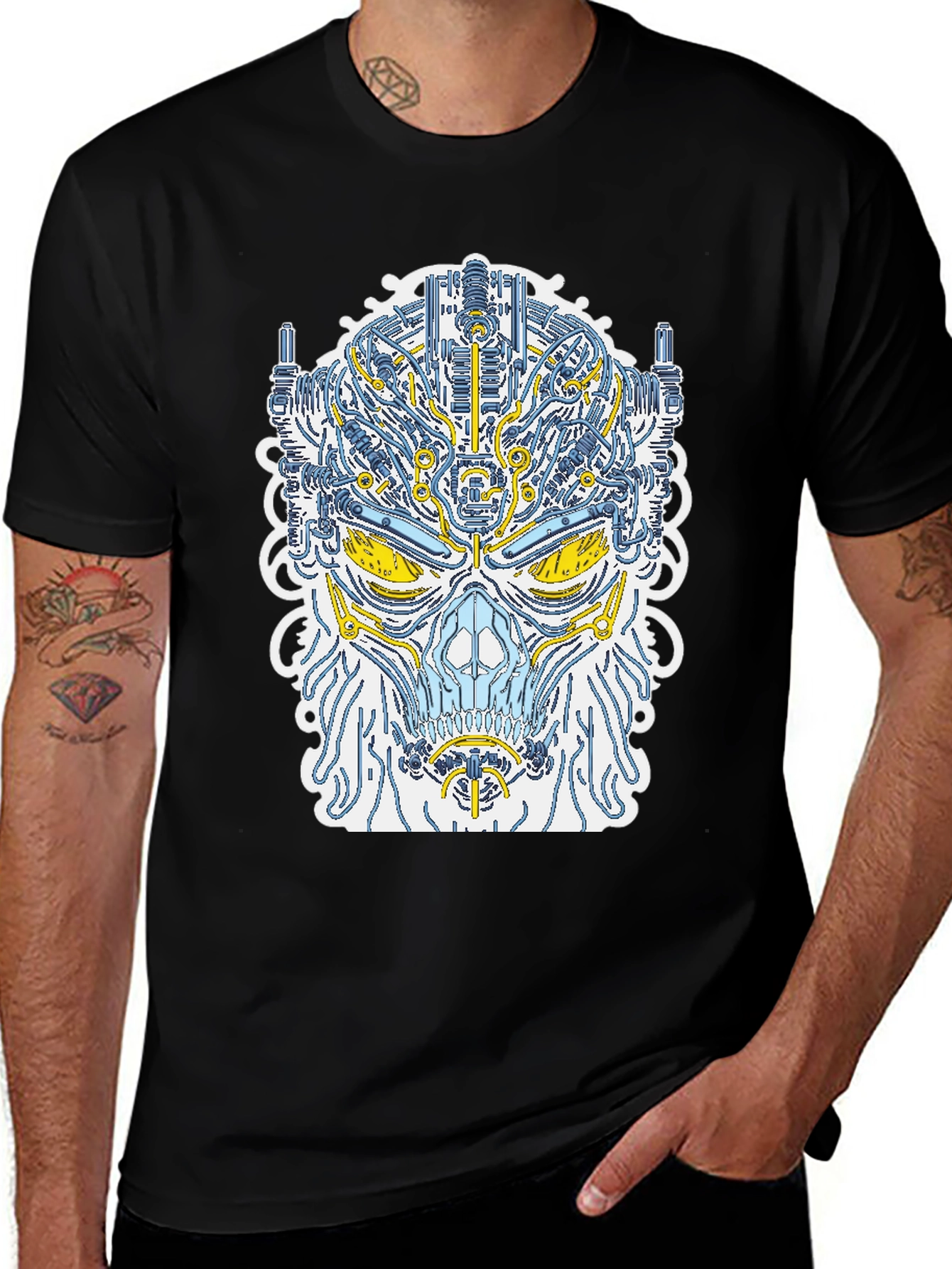 Variant 24 of Cyberpunk Skull Graphic Tee - Unique Robot Design