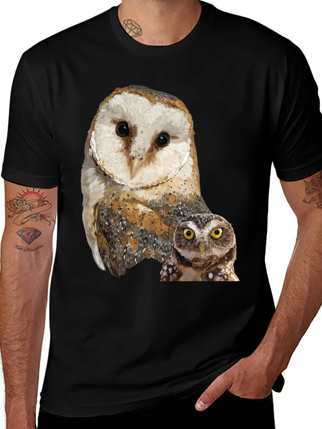 Variant 27 of Owl Graphic Tee - Men's Black T-Shirt
