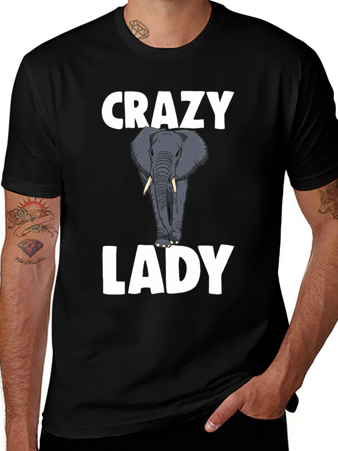 Variant 12 of Crazy Elephant Lady Graphic T-Shirt - Black