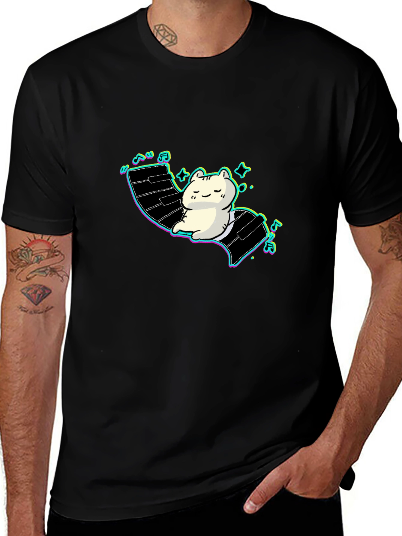 Variant 14 of Cute Cat Piano T-Shirt - Relaxed Style!