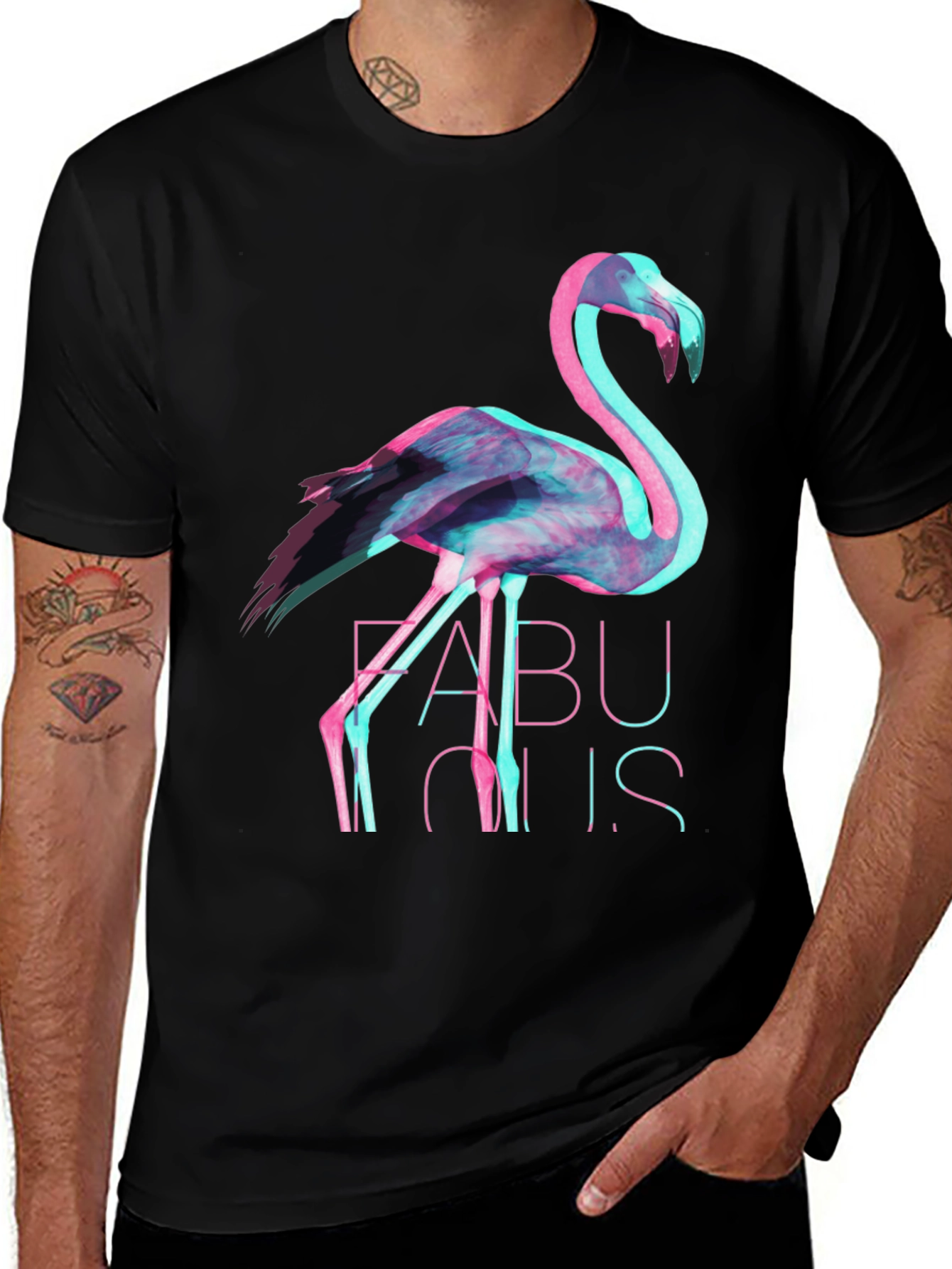 Variant 16 of Fabulous Flamingo Graphic Tee - Stylish Black T-Shirt