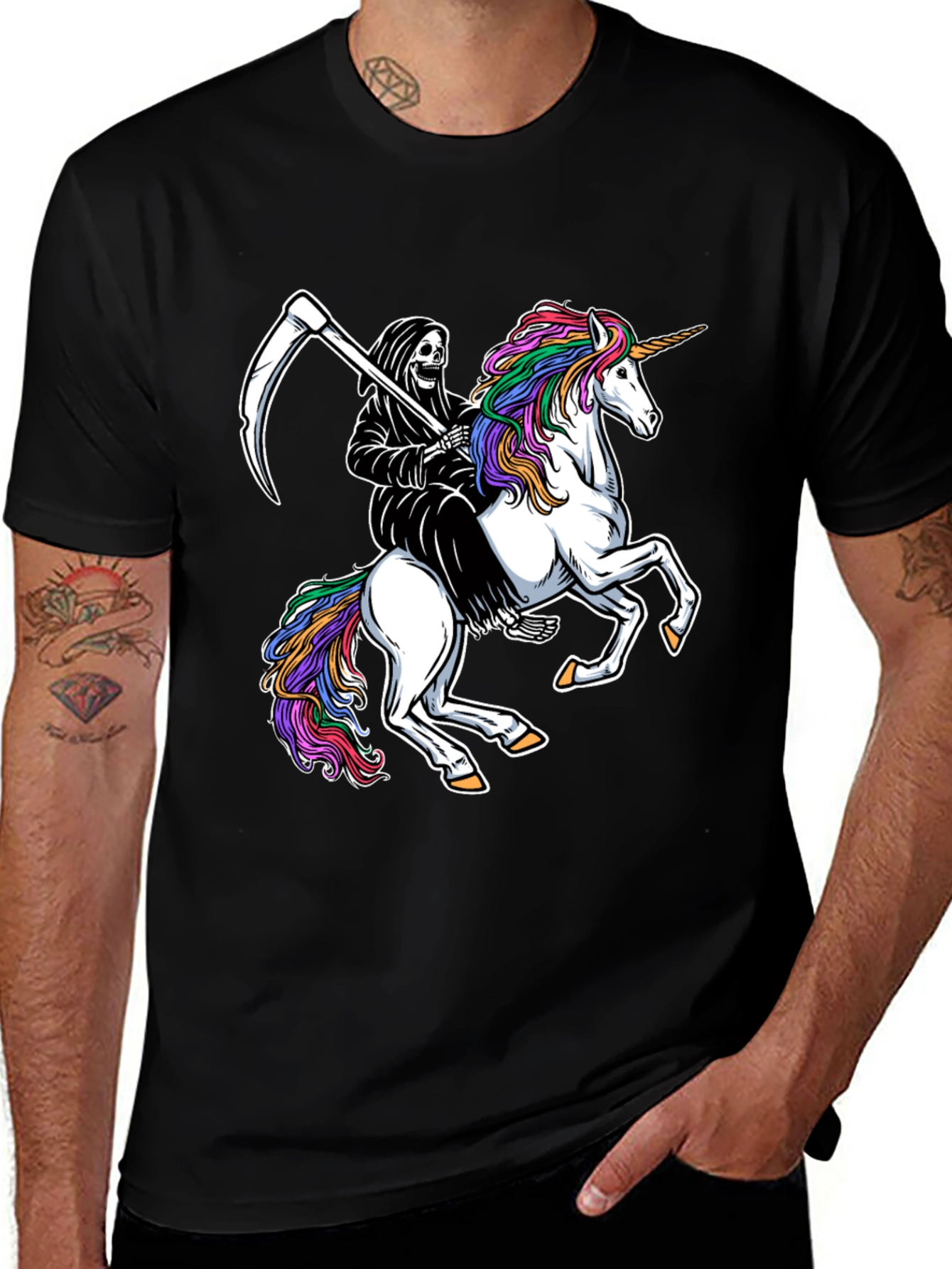Variant 10 of Grim Reaper Riding Unicorn Black T-Shirt