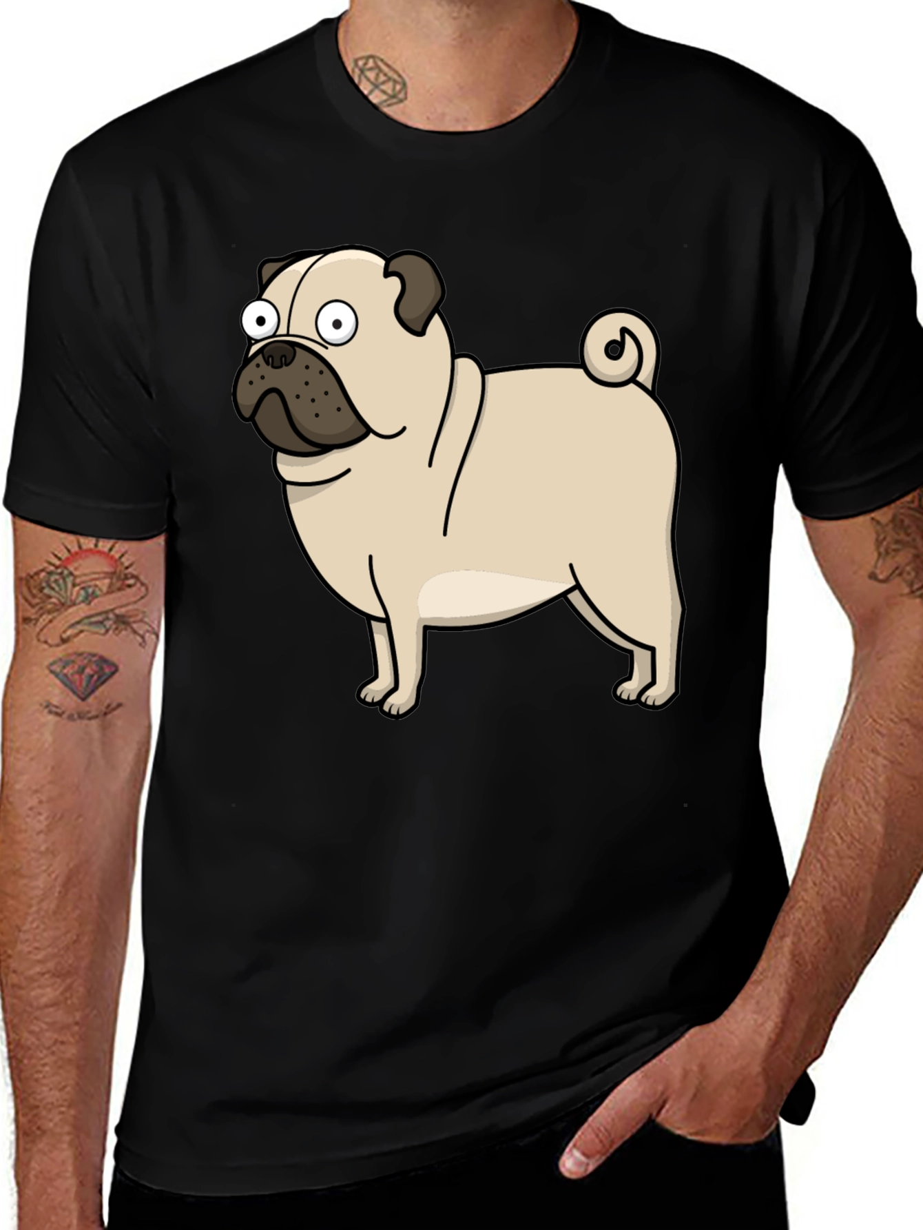 Variant 19 of Cartoon Pug Graphic T-Shirt - Black