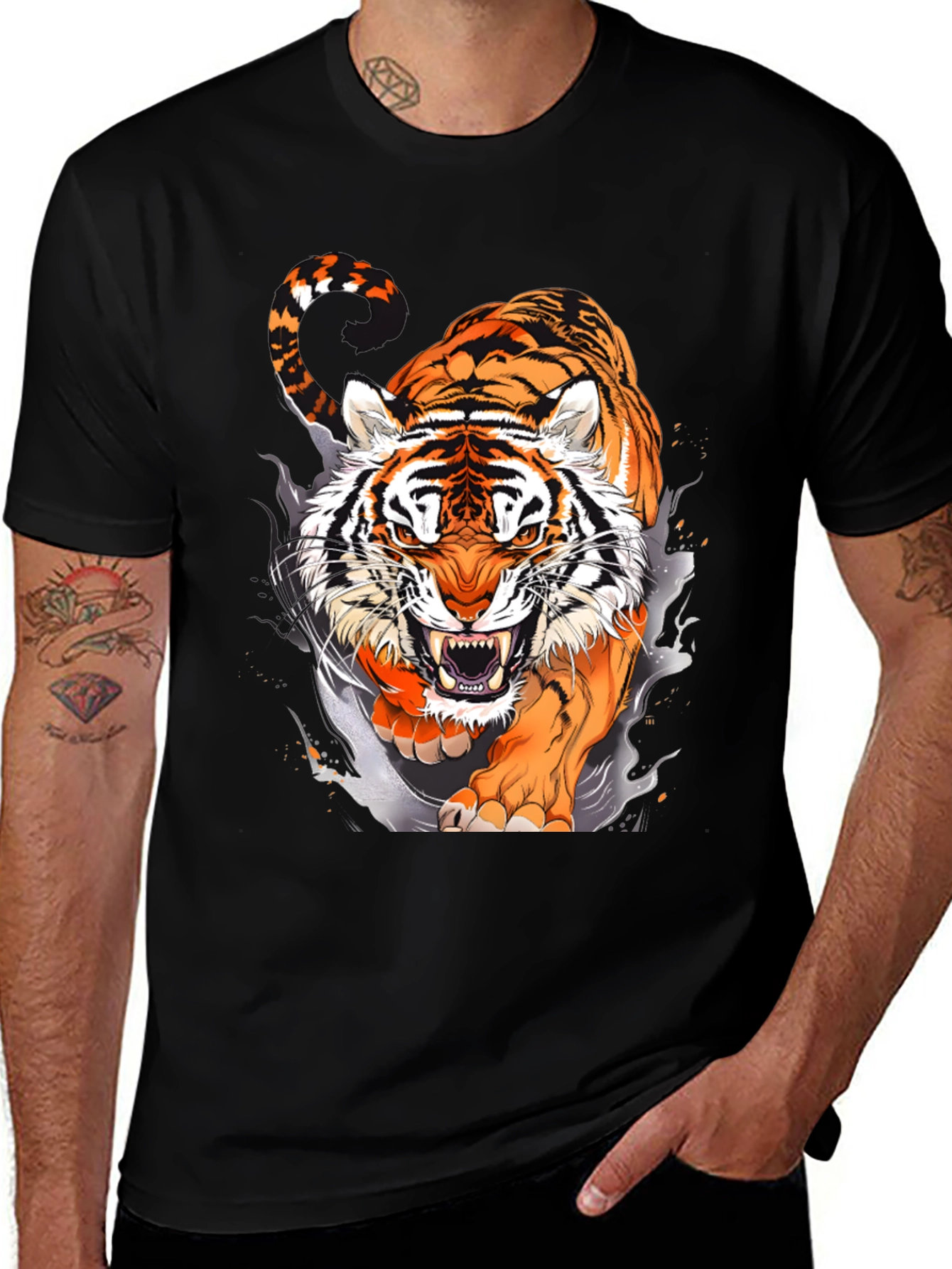 Variant 14 of Fierce Tiger Graphic Print Black T-Shirt
