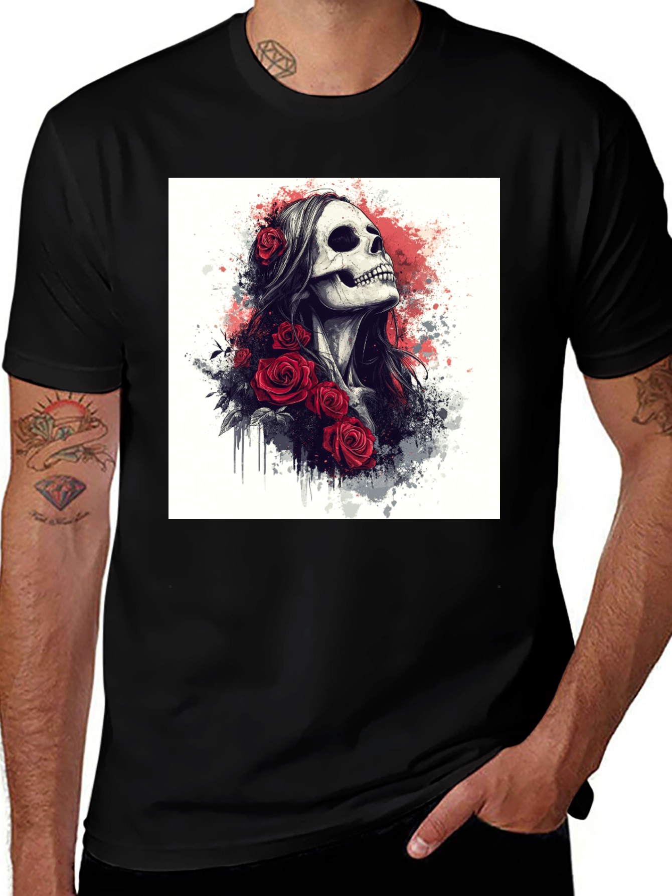 Variant 19 of Skull & Roses Graphic Print T-Shirt