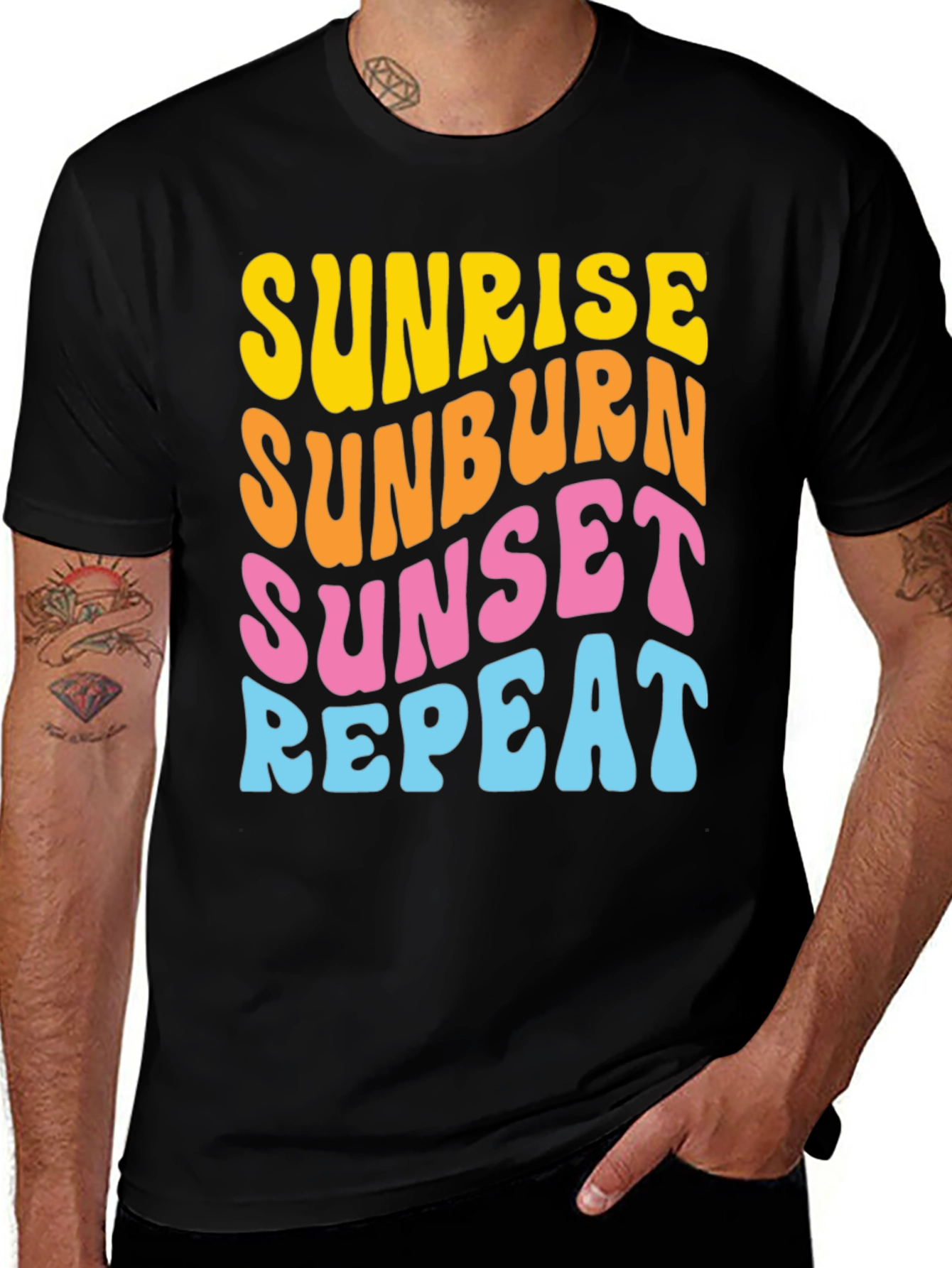 Variant 12 of Sunrise Sunburn Sunset Repeat Graphic Tee
