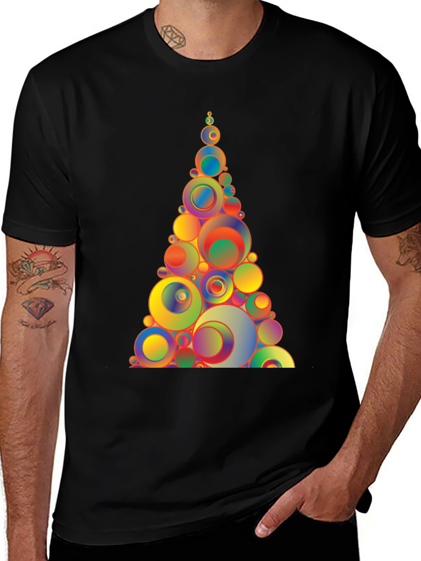 Black Colorful Circle Tree Graphic Tee - Black Cotton Blend T-Shirt main image