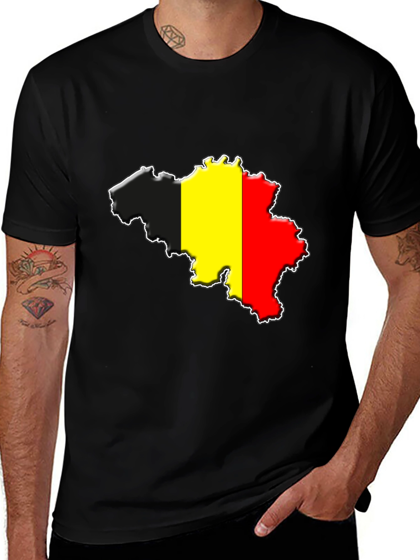 Belgium Flag Map T-Shirt - Black Cotton Tee