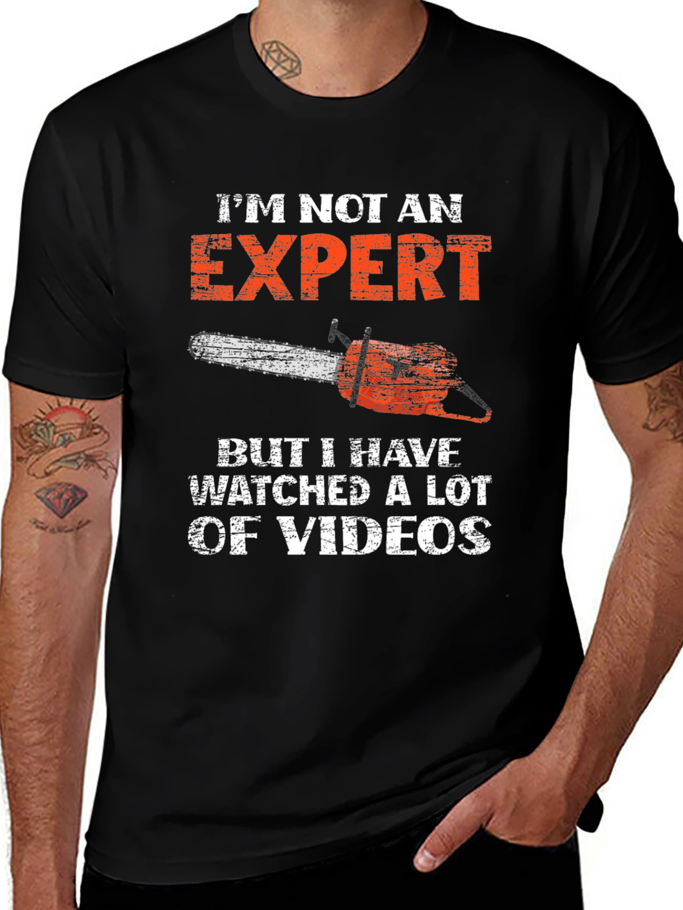 Variant 23 of Expert in Videos T-Shirt - Funny Chainsaw Humor