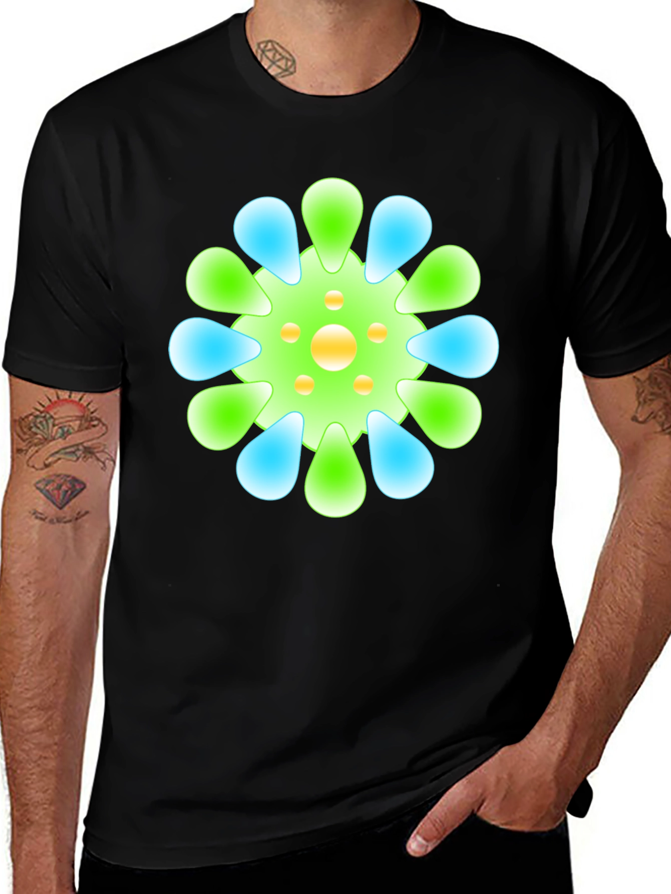 Variant 8 of Funky Floral Tee - Black Graphic T-Shirt