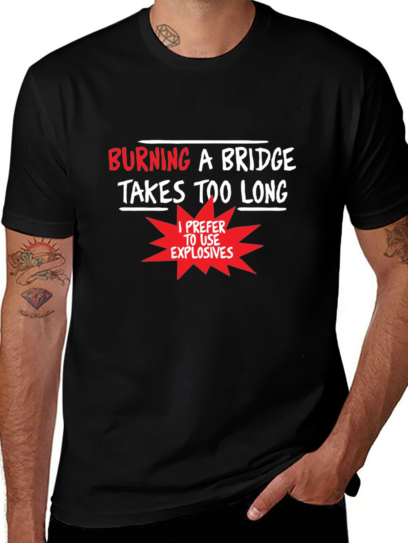 Variant 5 of Burning Bridges Funny Graphic T-Shirt
