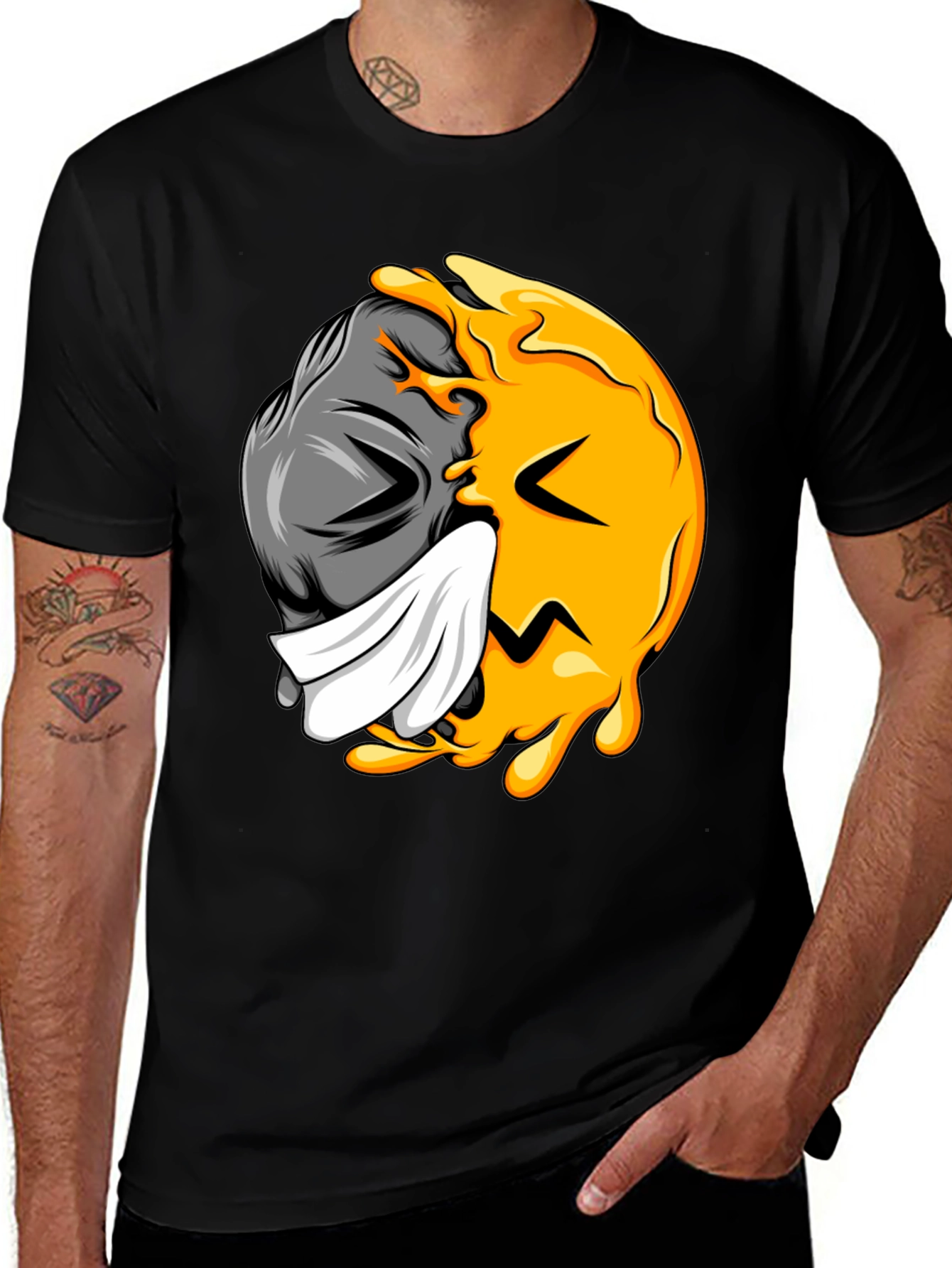 Variant 5 of Two-Faced Graphic Tee - Black Cotton Blend