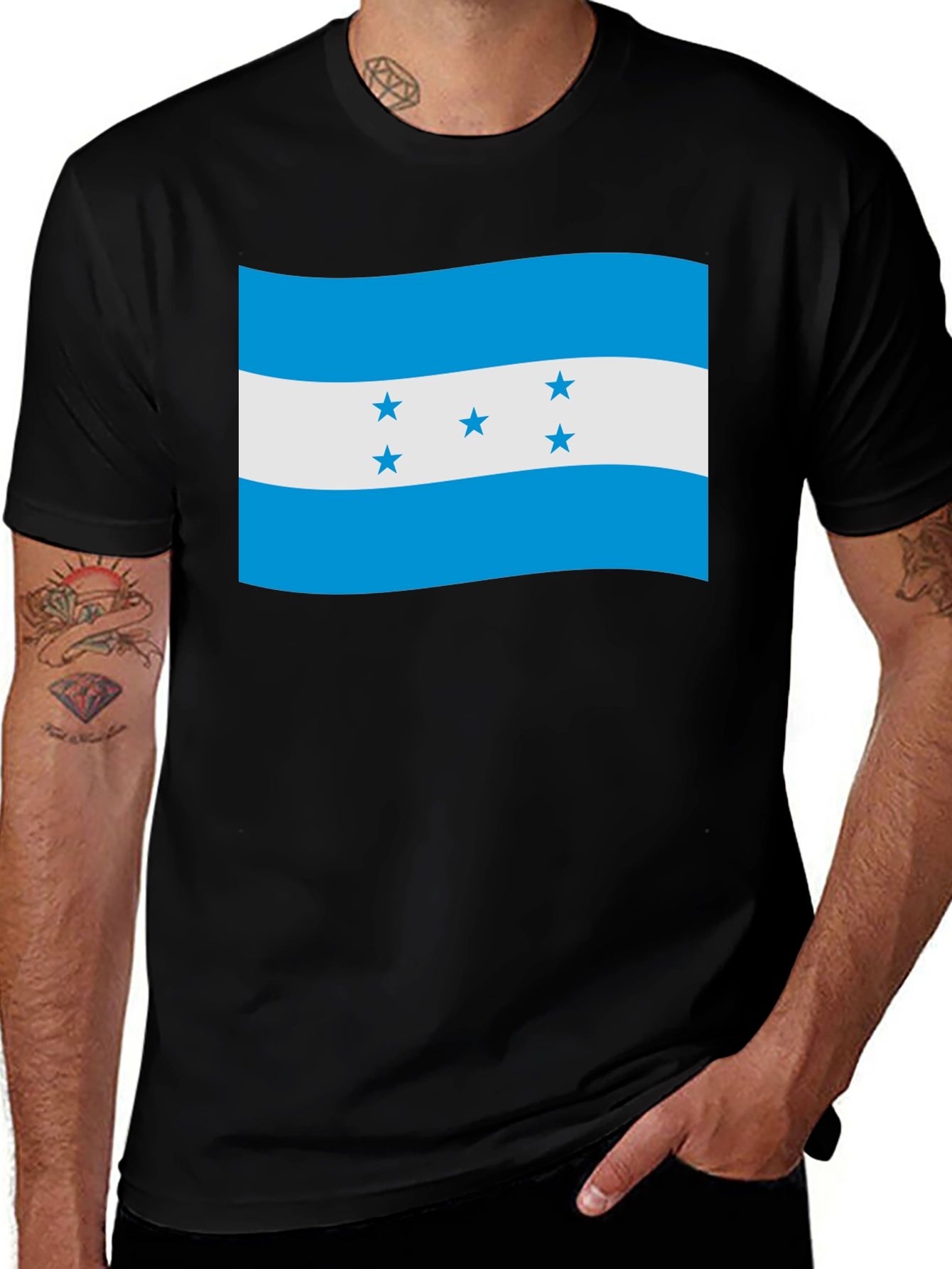 Honduras Flag Graphic T-Shirt - Black Crew Neck