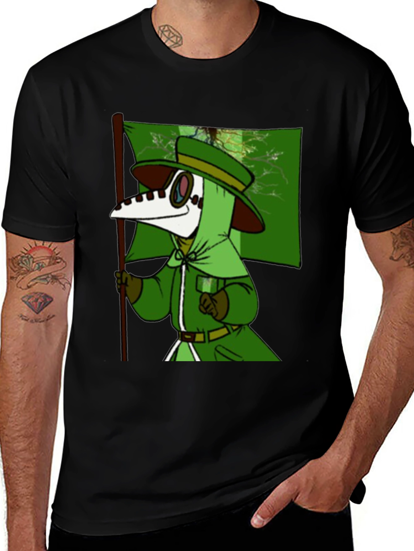 Variant 11 of Plague Doctor Graphic Tee - Green & Black