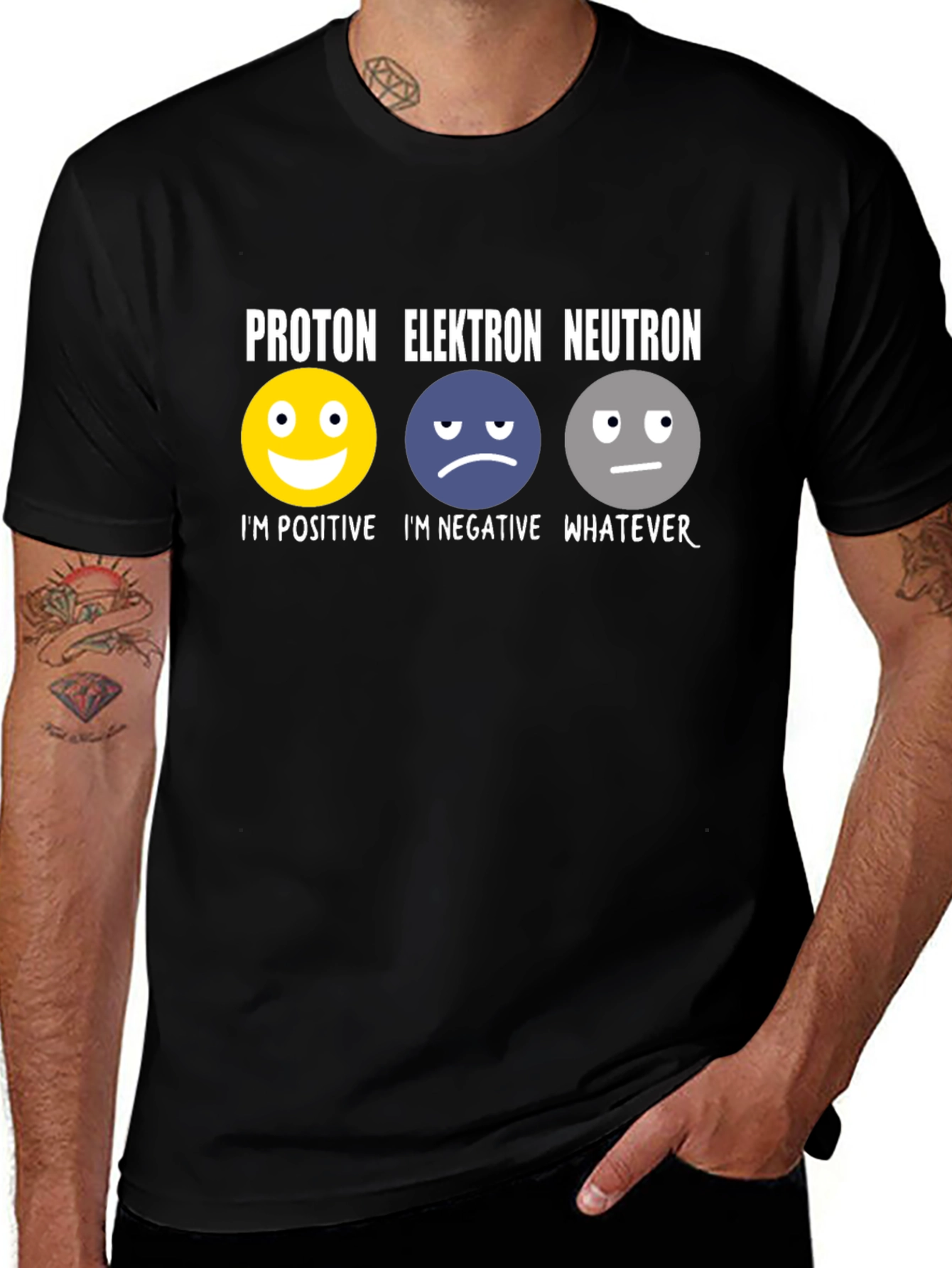 Variant 9 of Science Humor T-Shirt: Proton, Elektron, Neutron