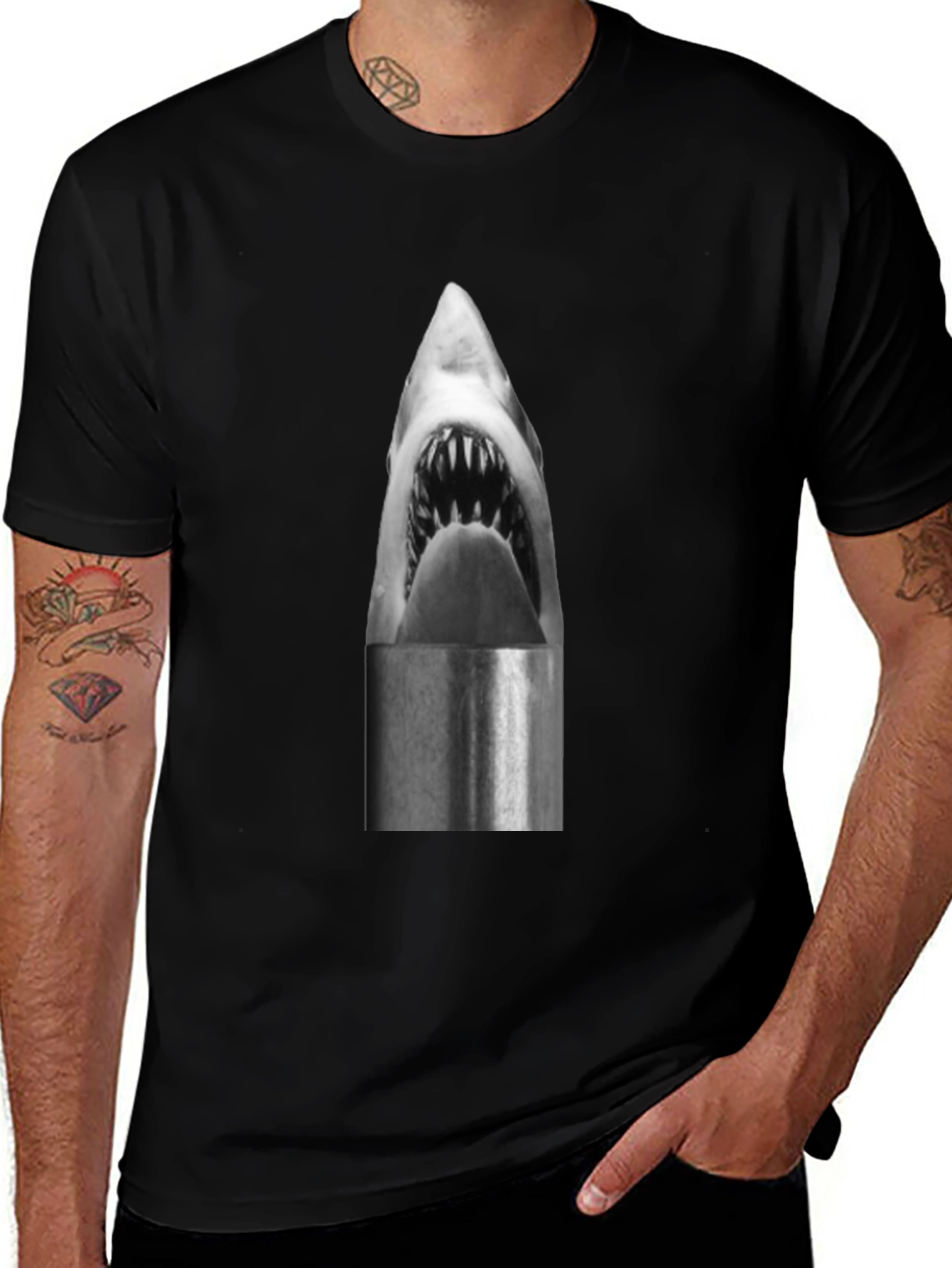 Variant 20 of Shark Bullet Graphic Tee - Edgy Men's Fashion