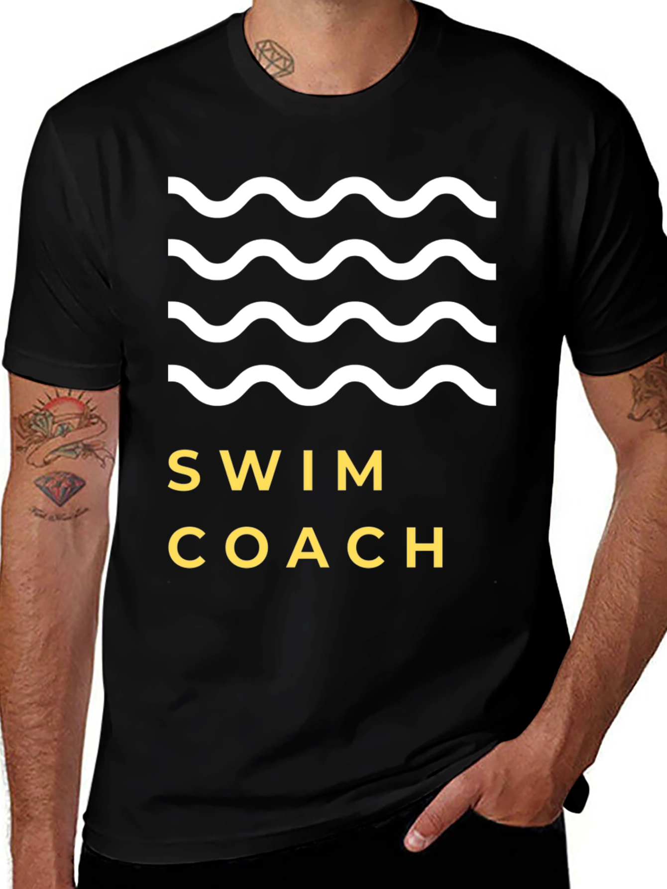 Swim Coach Tee - Wavy Design, Soft Cotton Comfort