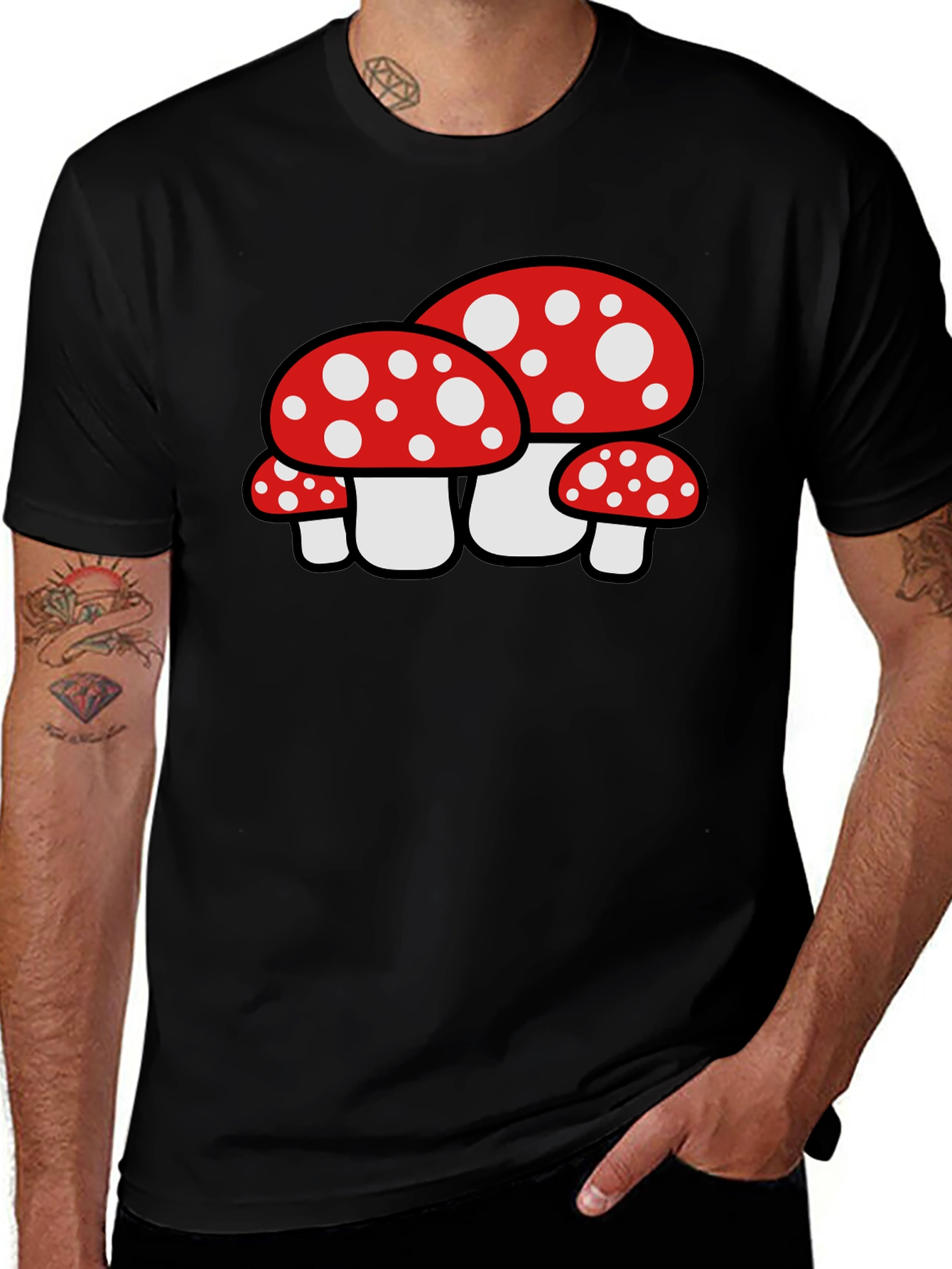Variant 16 of Mushroom Graphic Tee - Black Crew Neck T-Shirt
