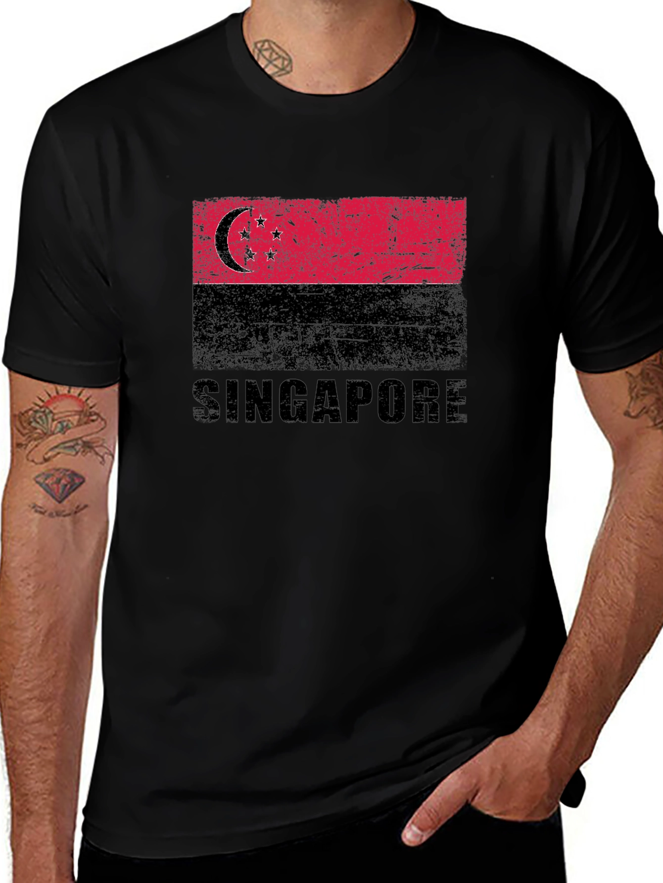 Variant 6 of Singapore Flag Distressed T-Shirt