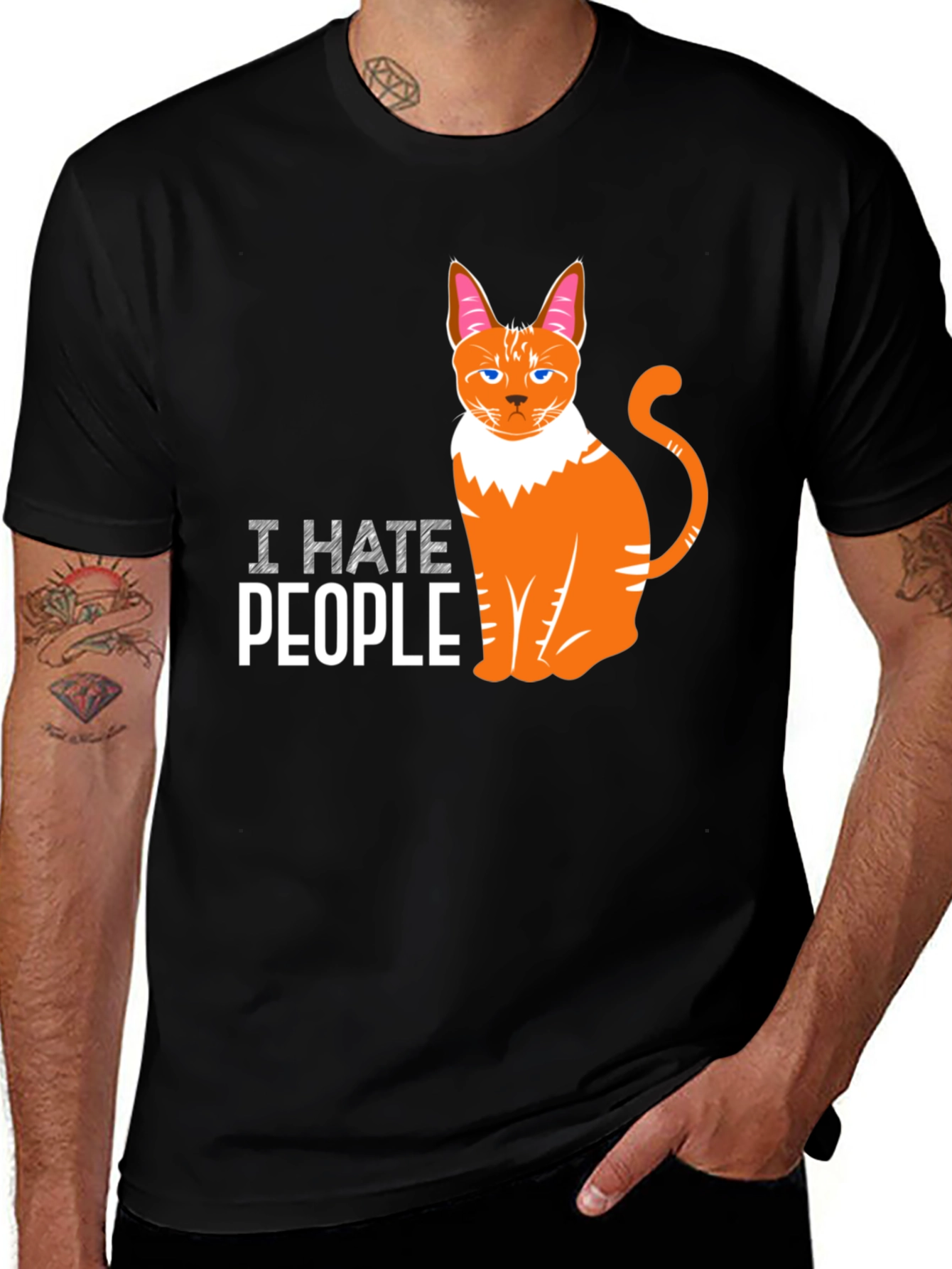 I Hate People Cat Graphic Black T-Shirt