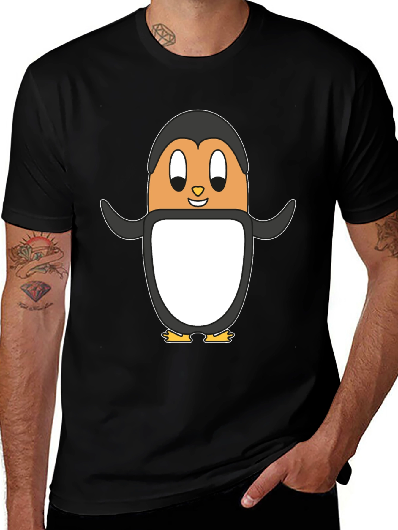 Variant 29 of Cartoon Penguin Graphic Tee - Black Cotton Casual Shirt