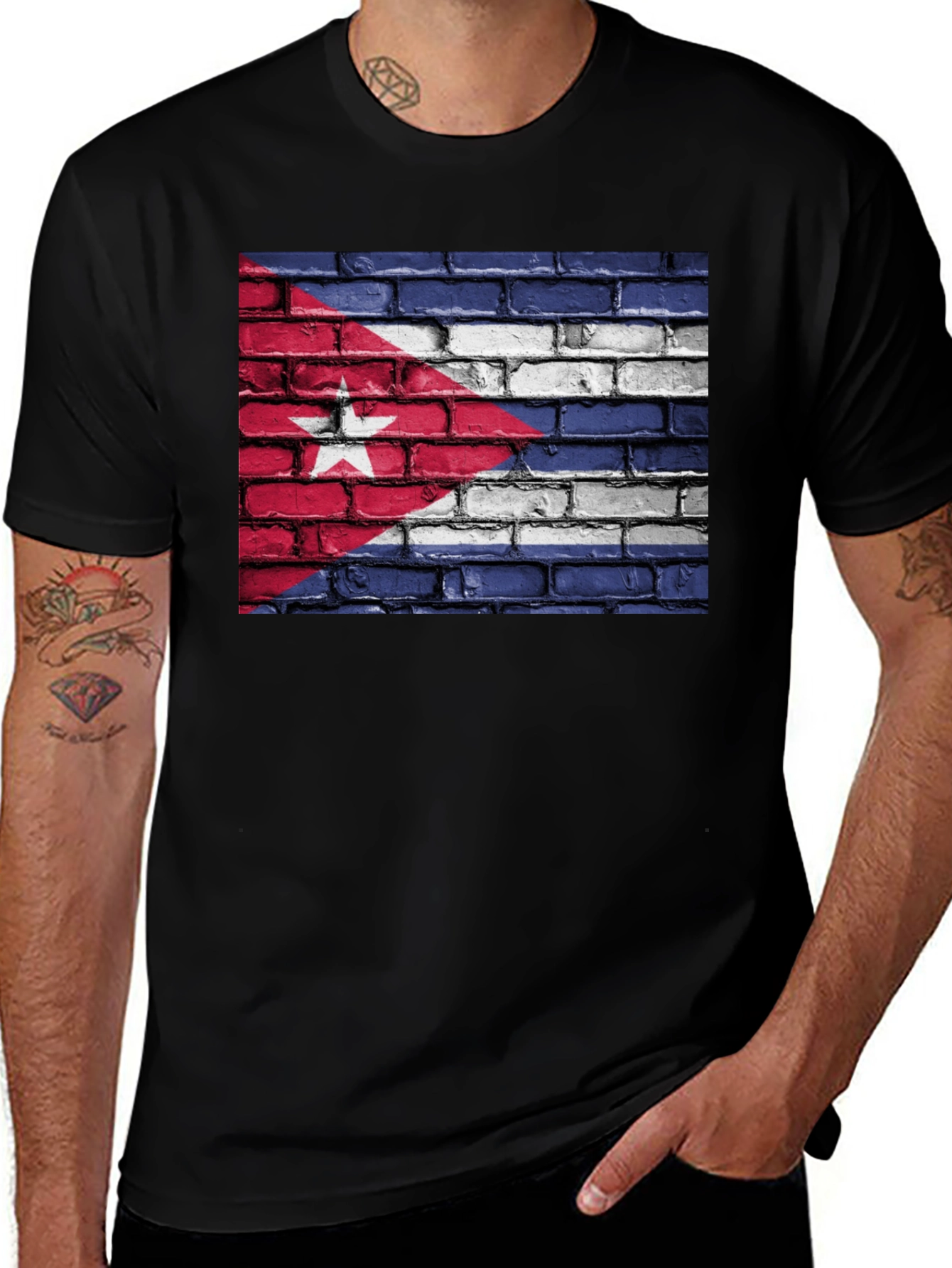 Variant 19 of Cuba Flag Brick Wall Graphic T-Shirt