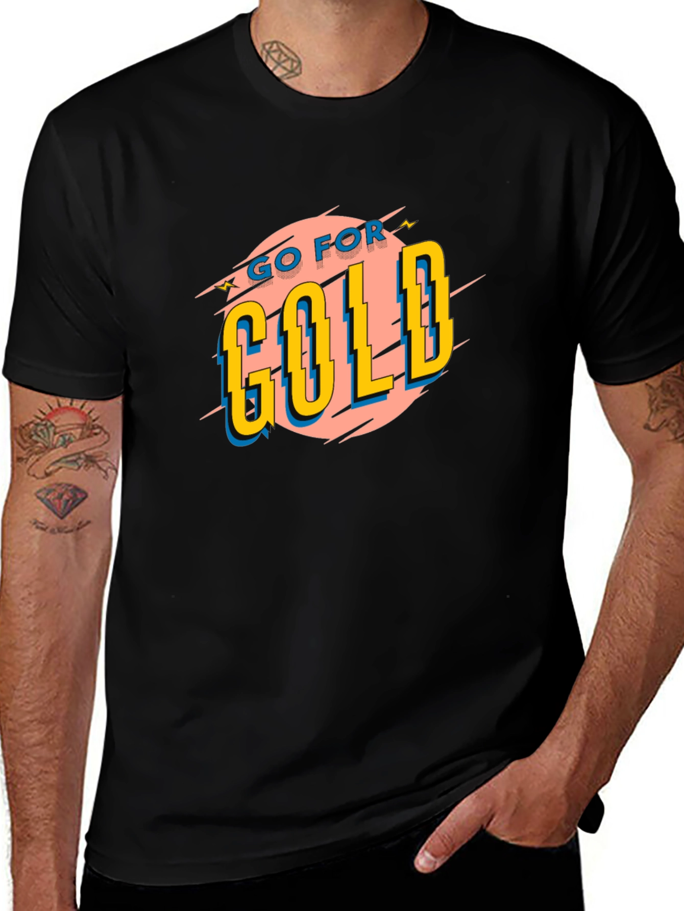 Variant 18 of Go For Gold Graphic Tee - Retro Style Black T-Shirt