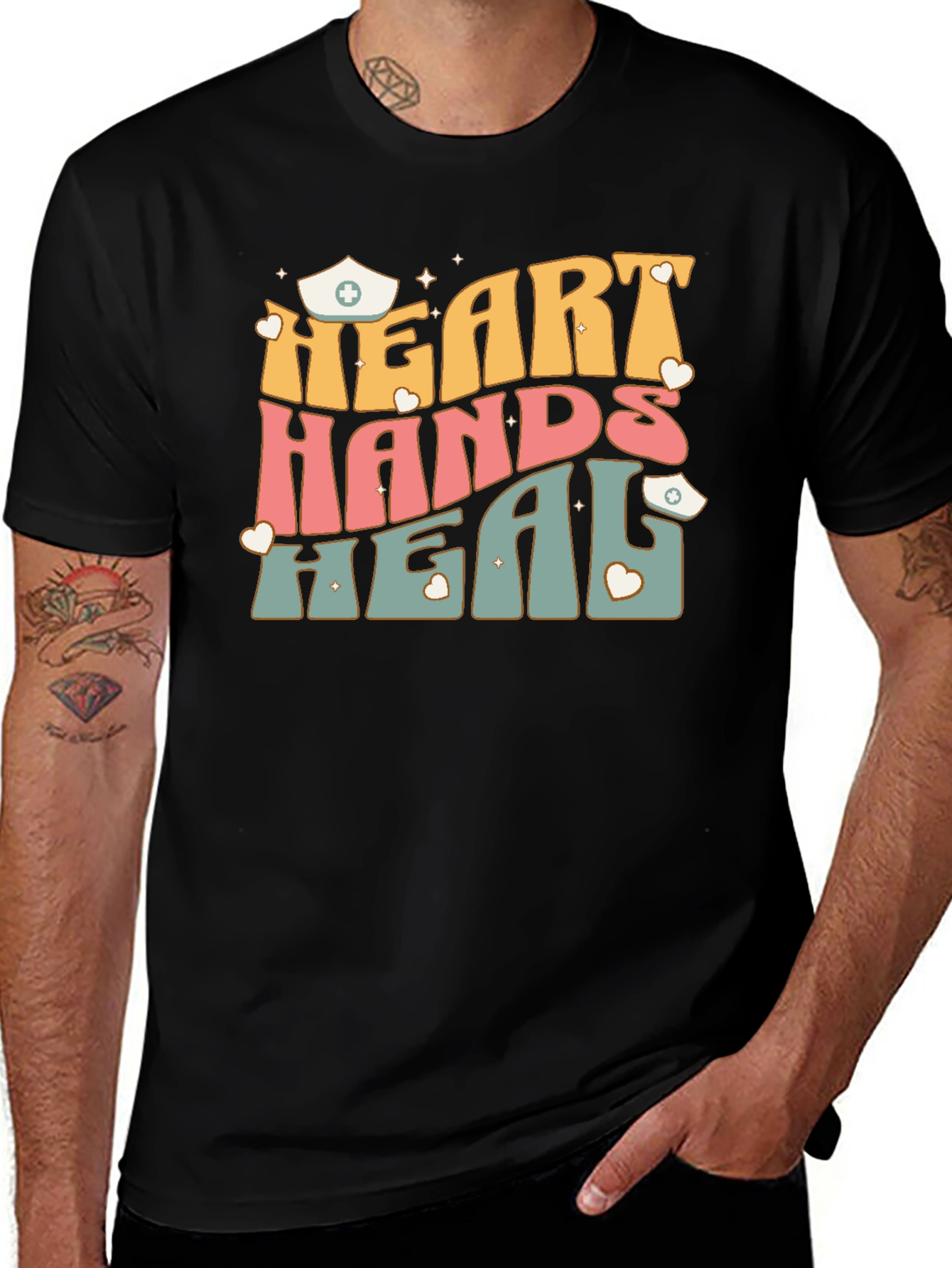 Variant 12 of Heart Hands Heal Nurse Graphic T-Shirt