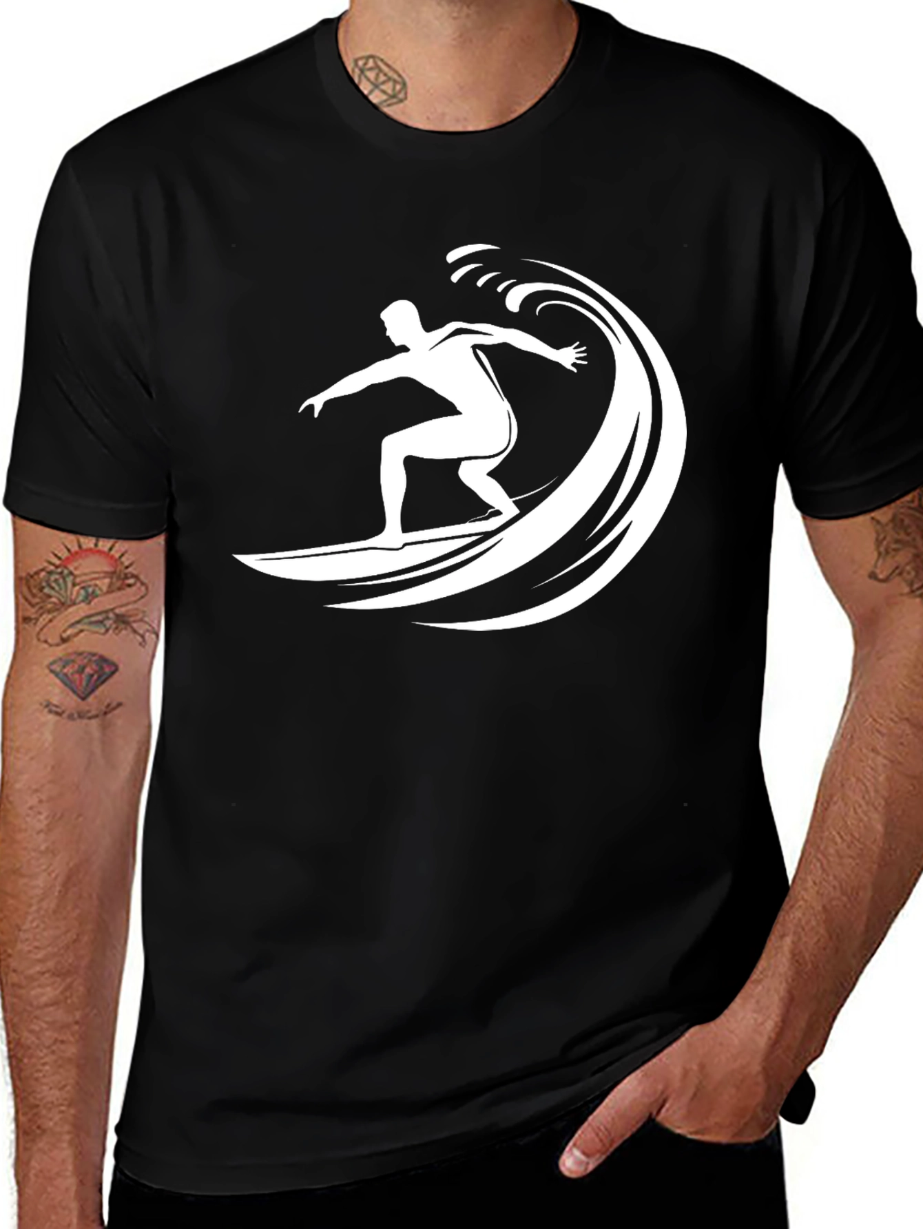 Variant 22 of Surfer Wave Graphic T-Shirt - Black