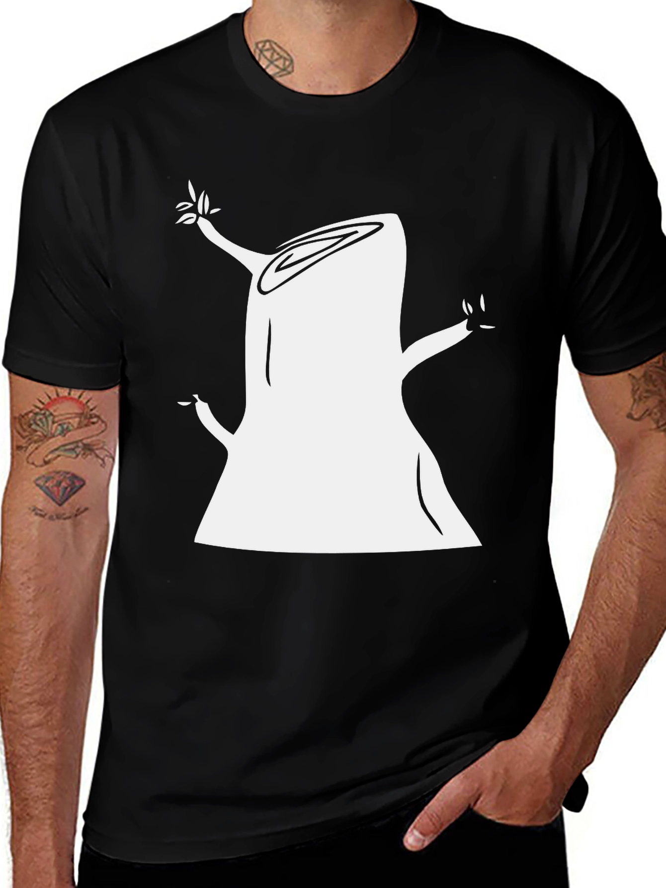 Tree Stump Graphic Tee - Black Cotton T-Shirt