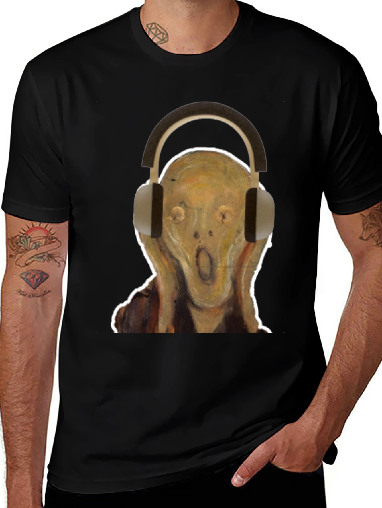 Variant 2 of Scream Headphones Graphic Tee - Black Cotton T-Shirt